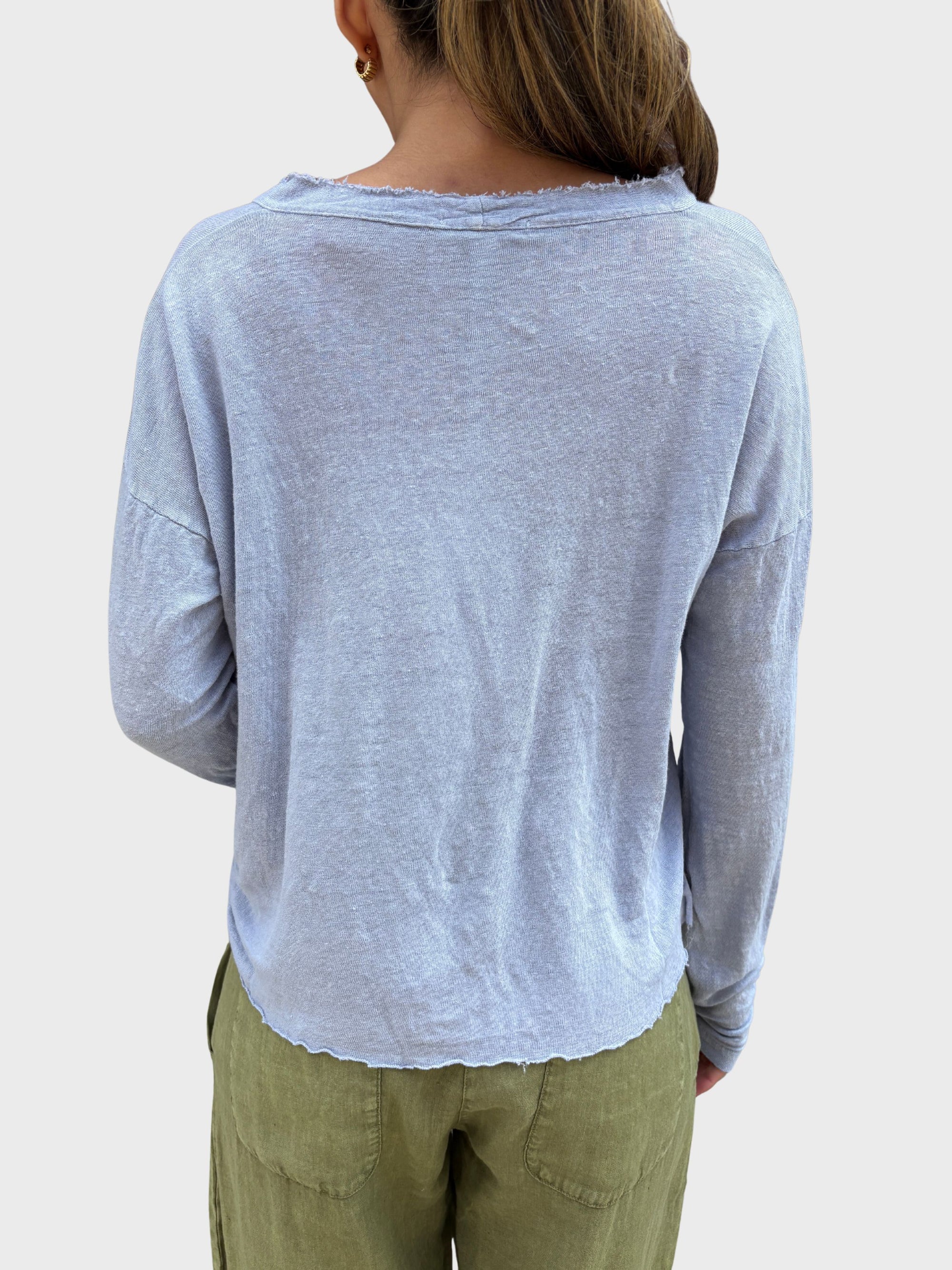 Crossley Long Sleeve Linen Cardigan Zen Blue Stonewash-T-Shirts-West of Woodward Boutique-Vancouver-Canada