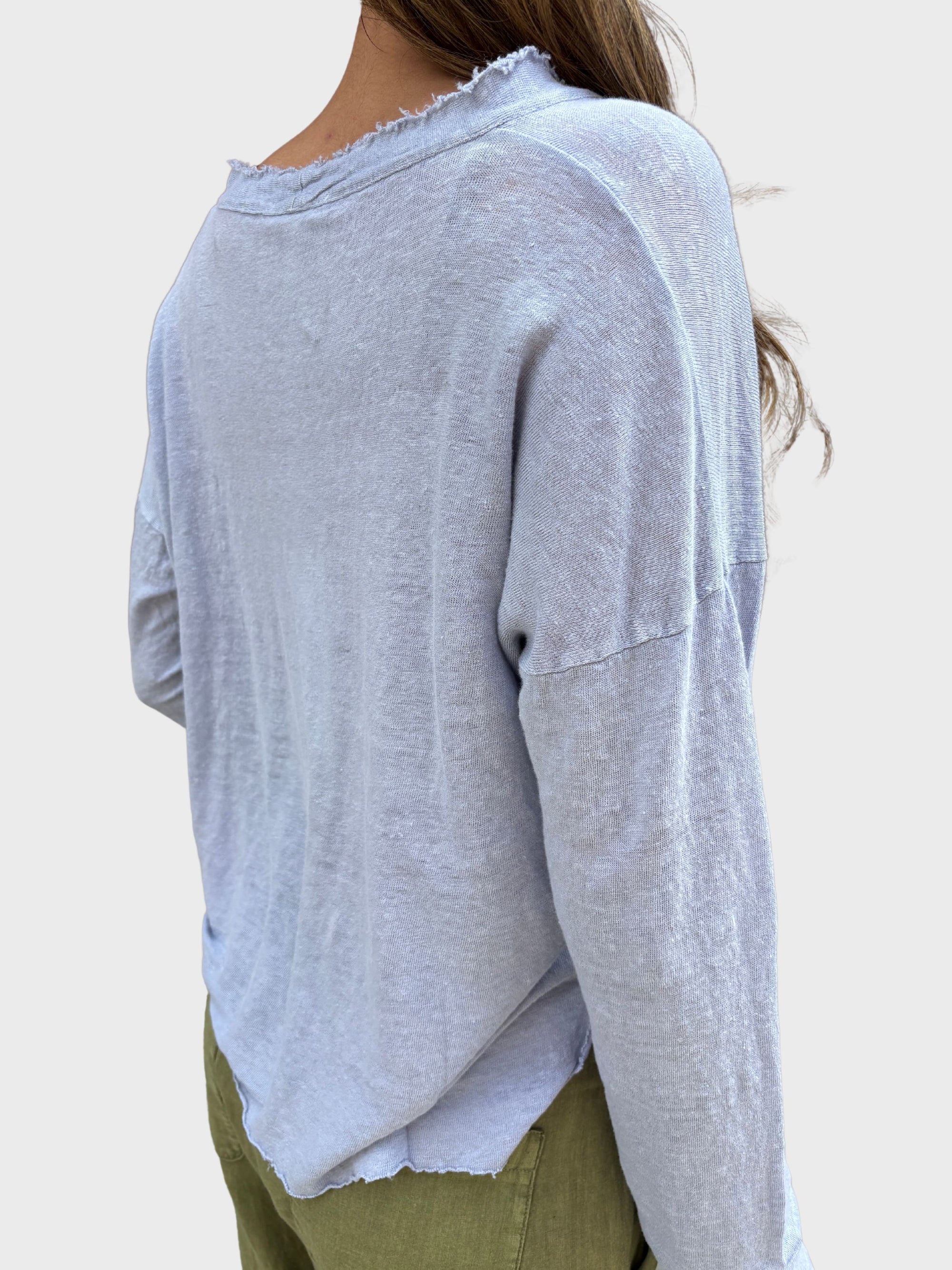 Crossley Long Sleeve Linen Cardigan Zen Blue Stonewash-T-Shirts-West of Woodward Boutique-Vancouver-Canada