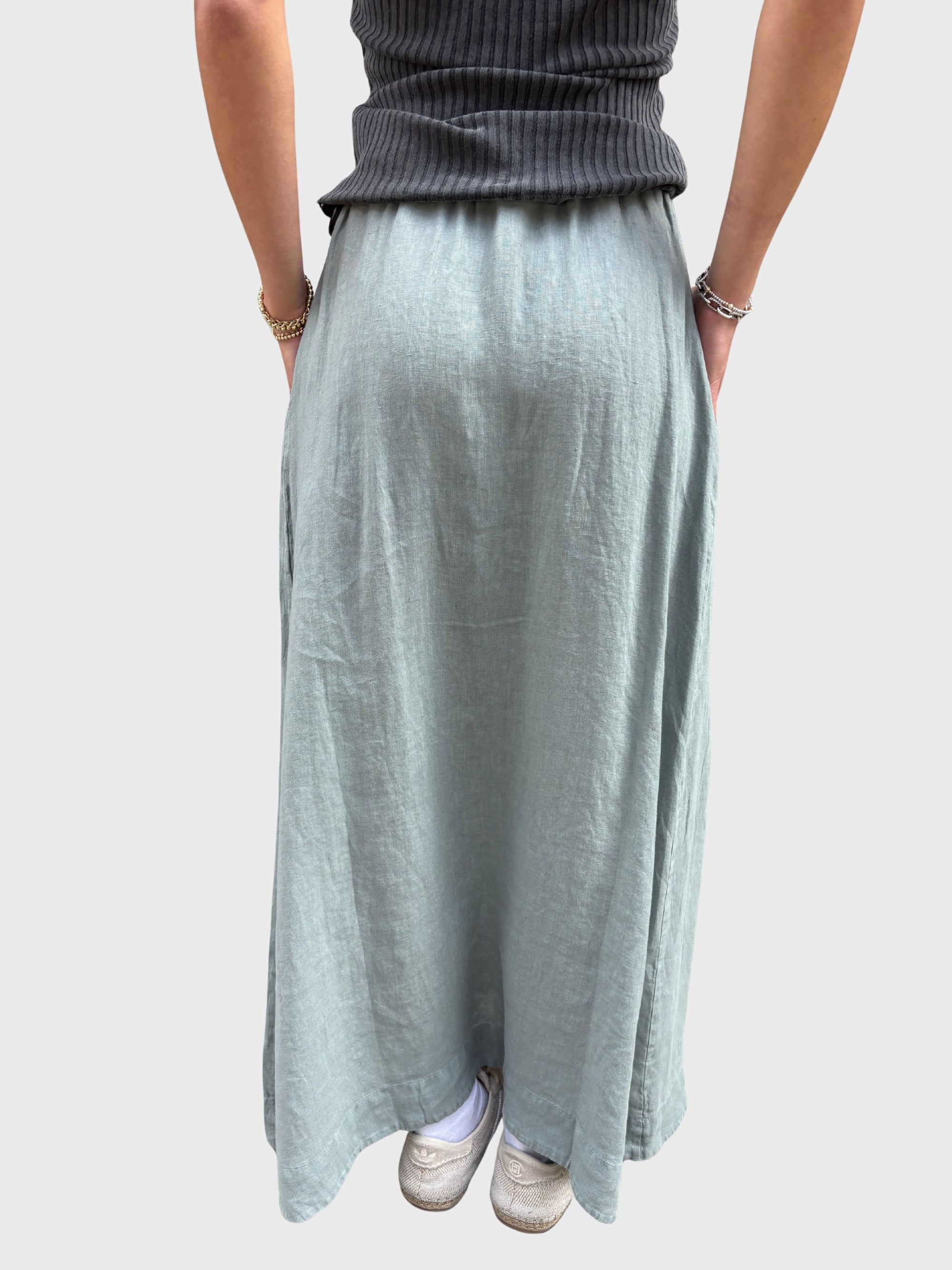 Crossley Long Linen Skirt W/ Pockets Trooper Stonewash-Dresses-West of Woodward Boutique-Vancouver-Canada
