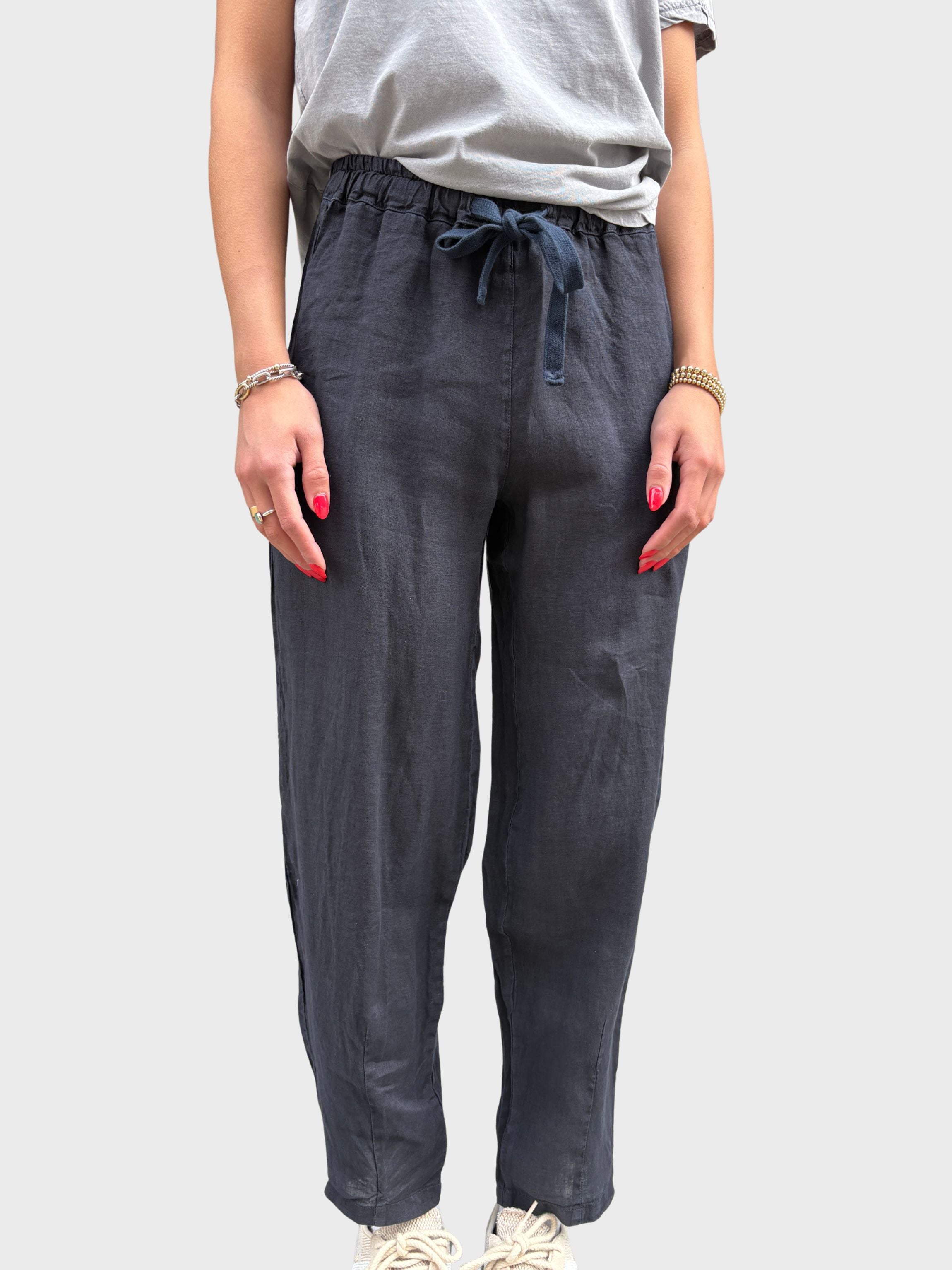 Crossley Elastic Waist Linen Pants Blue Stonewash. Shop Women's