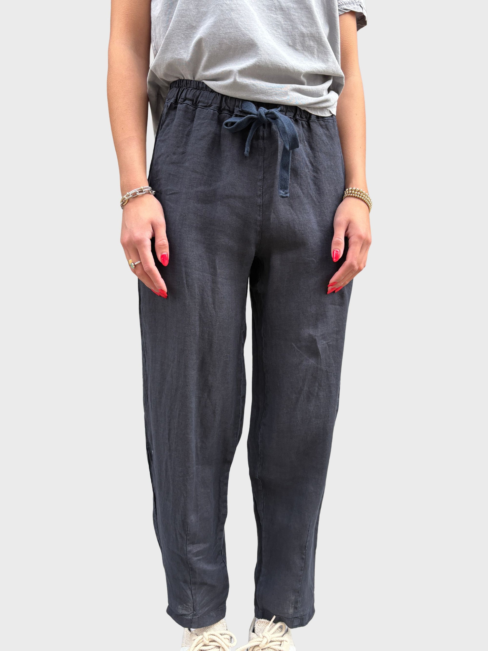 Crossley Elastic Waist Linen Pants Blue Stonewash-Pants-West of Woodward Boutique-Vancouver-Canada