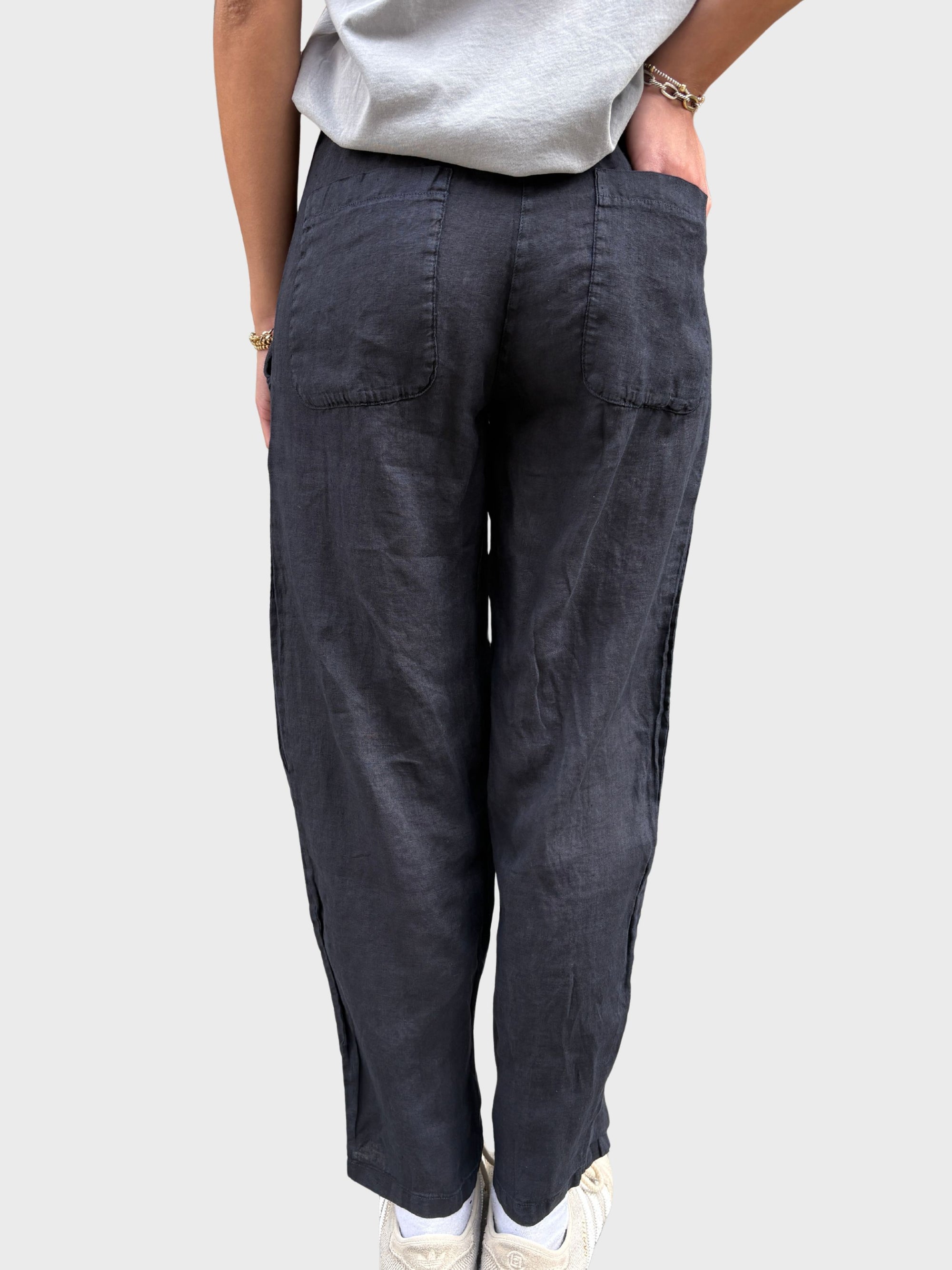 Crossley Elastic Waist Linen Pants Blue Stonewash-Pants-West of Woodward Boutique-Vancouver-Canada