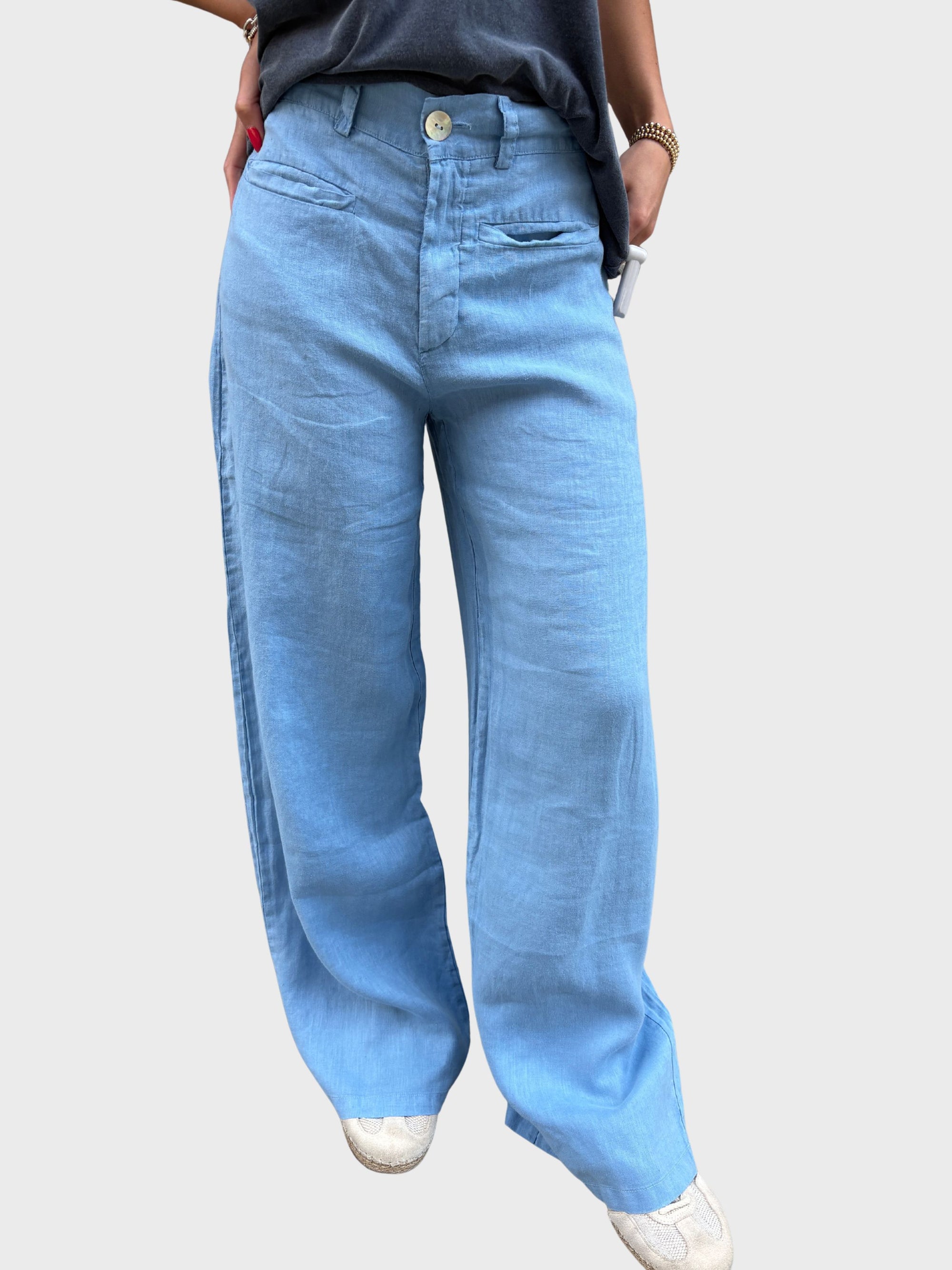 Crossley Palazzo Linen Pants Riverside Stonewash-Pants-West of Woodward Boutique-Vancouver-Canada