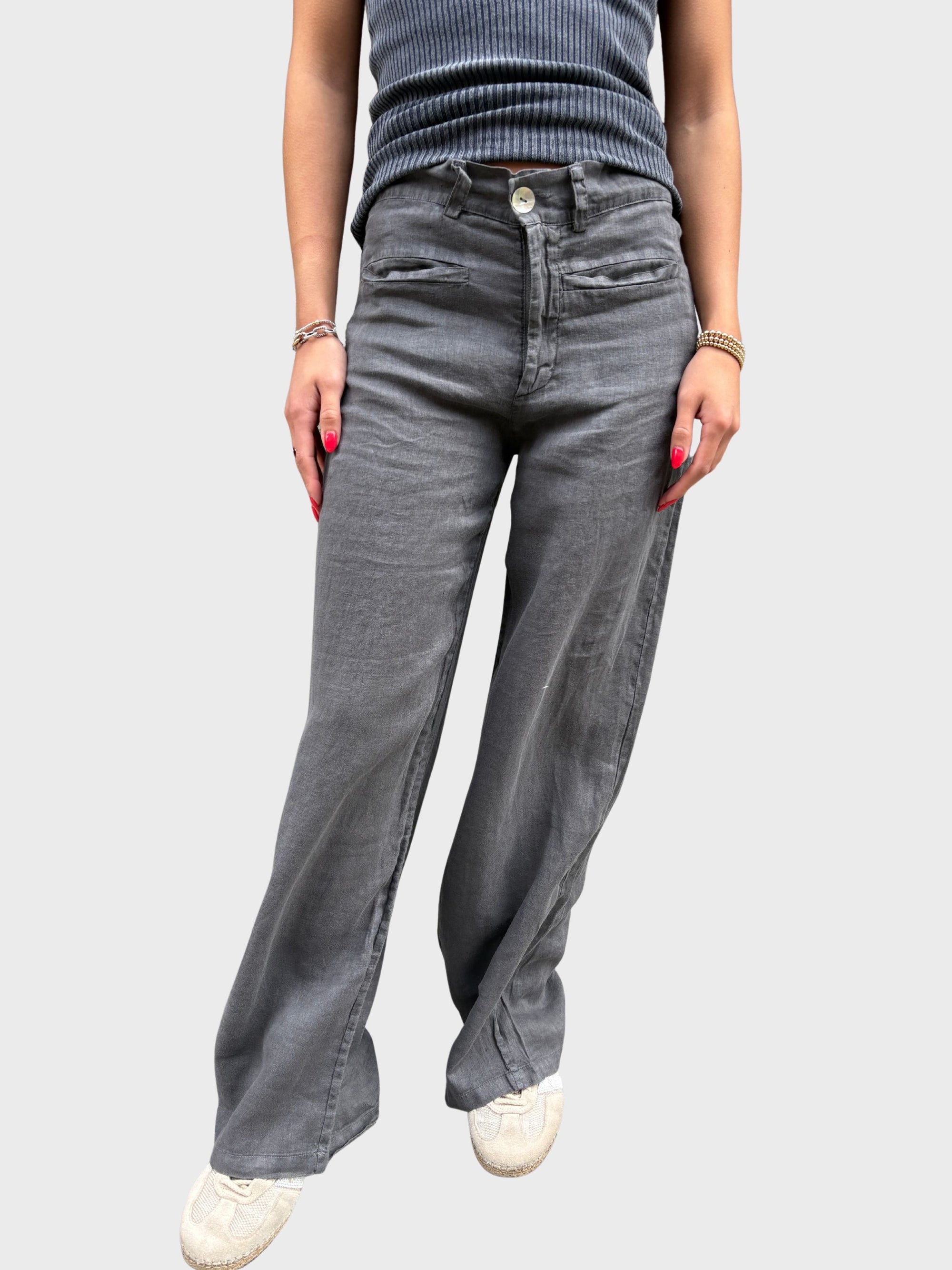 Crossley Palazzo Linen Pants Grey Stonewash-Pants-West of Woodward Boutique-Vancouver-Canada