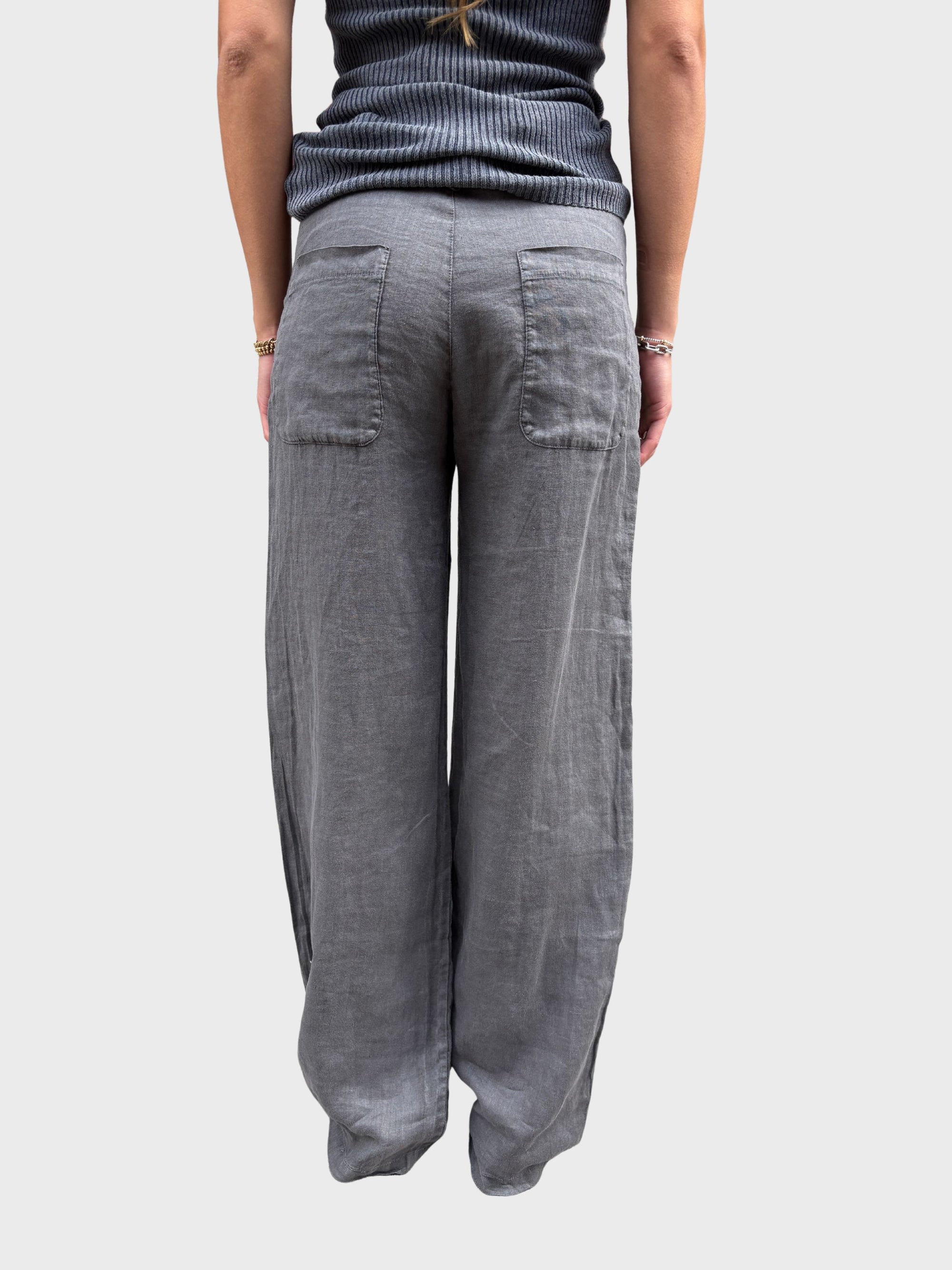 Crossley Palazzo Linen Pants Grey Stonewash-Pants-West of Woodward Boutique-Vancouver-Canada