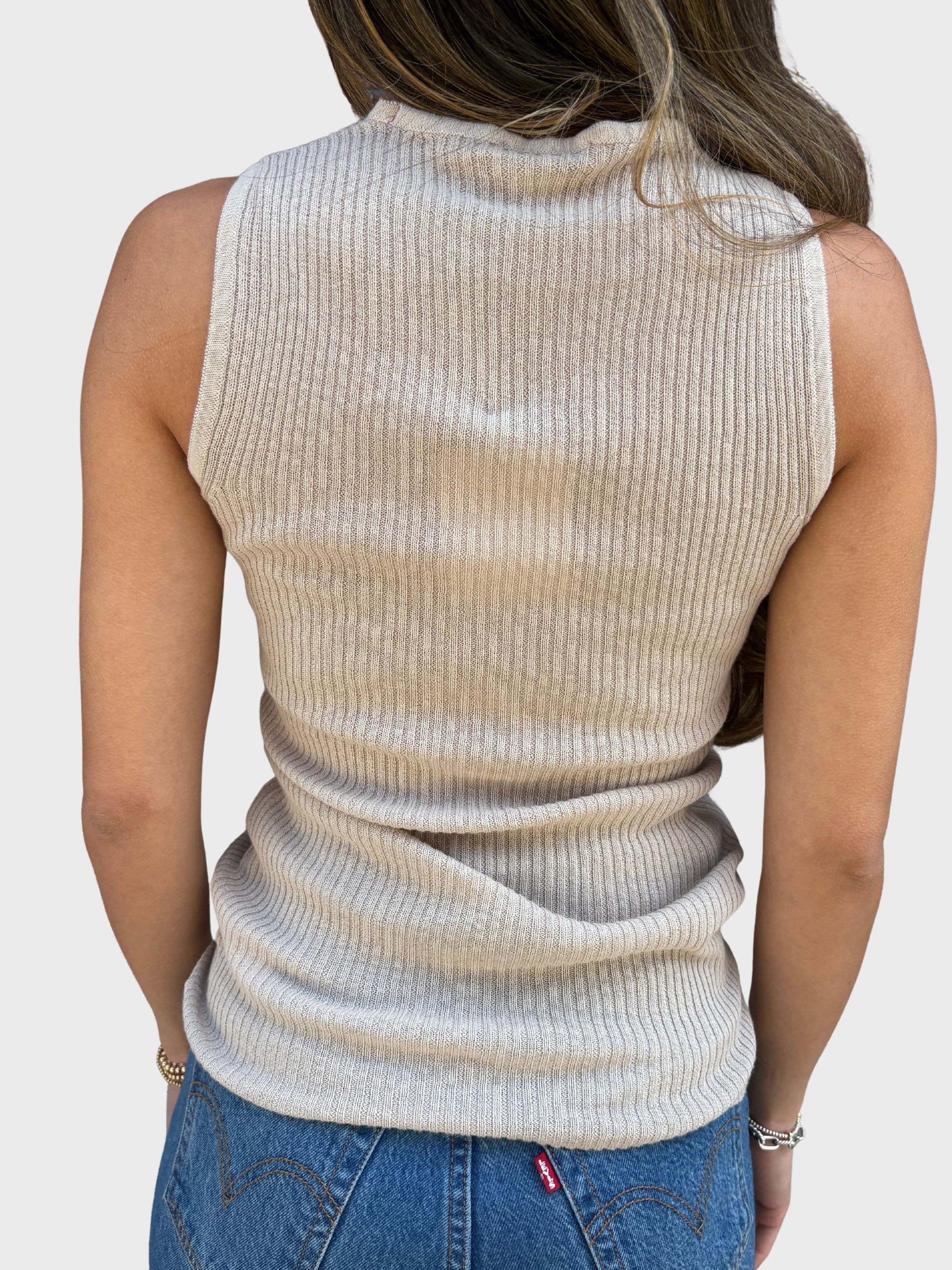 Crossley Knitwear Tank Top Beige-T-Shirts-West of Woodward Boutique-Vancouver-Canada