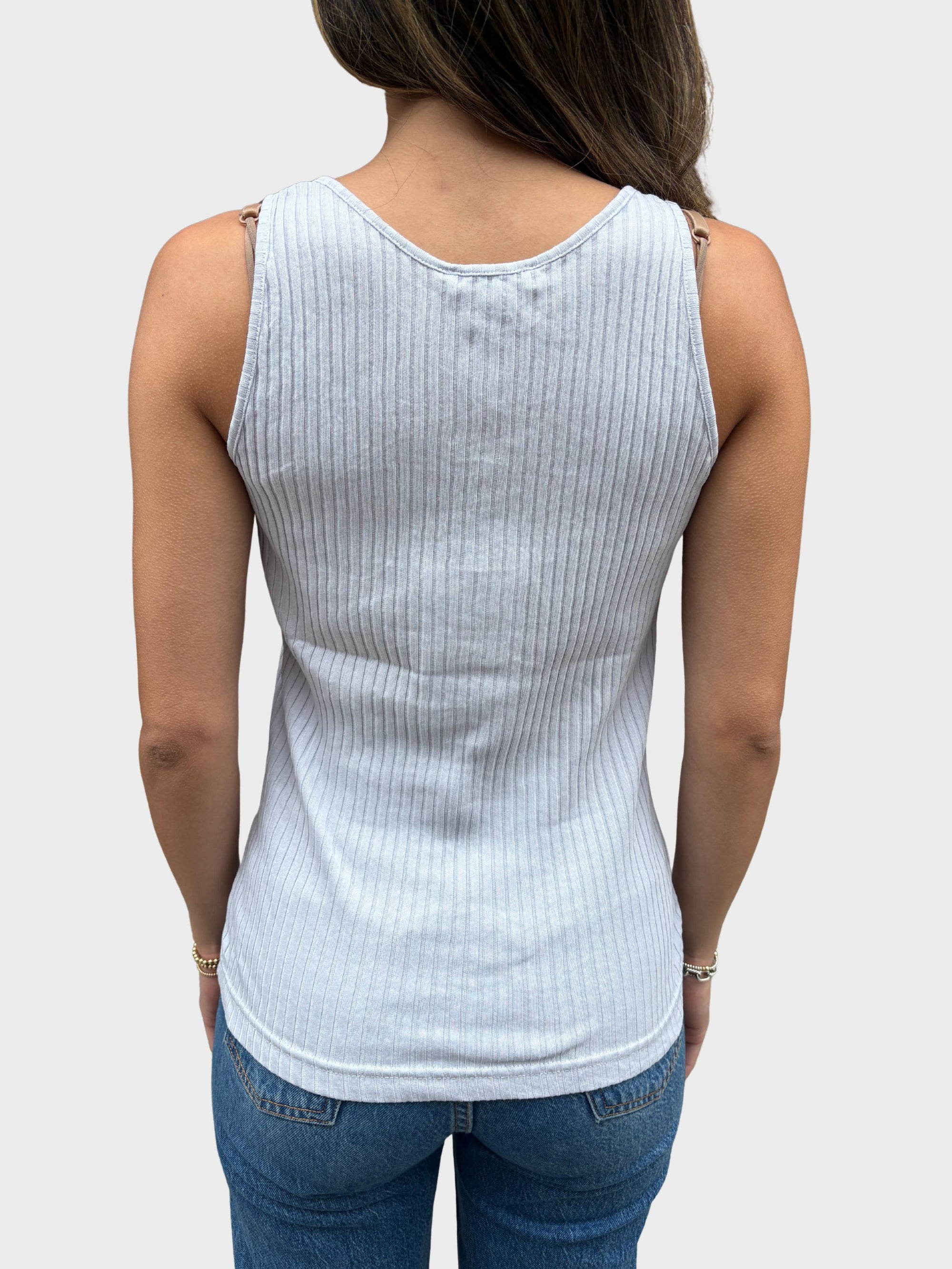 Crossley Henley Ribbed Tank Top Zen Blue Stonewash-T-Shirts-West of Woodward Boutique-Vancouver-Canada