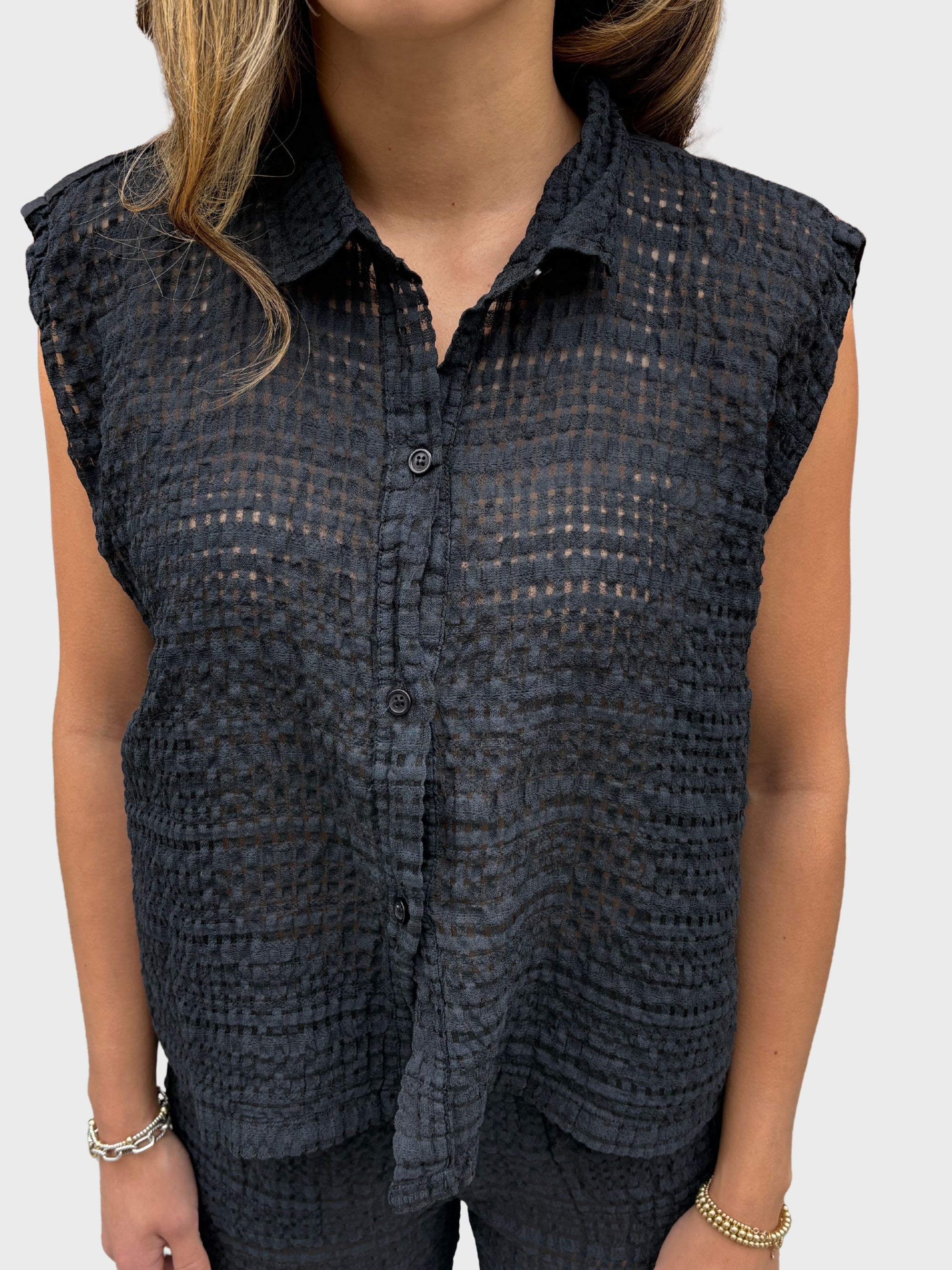 Crossley Openwork Short Sleeve Shirt Black-T-Shirts-West of Woodward Boutique-Vancouver-Canada