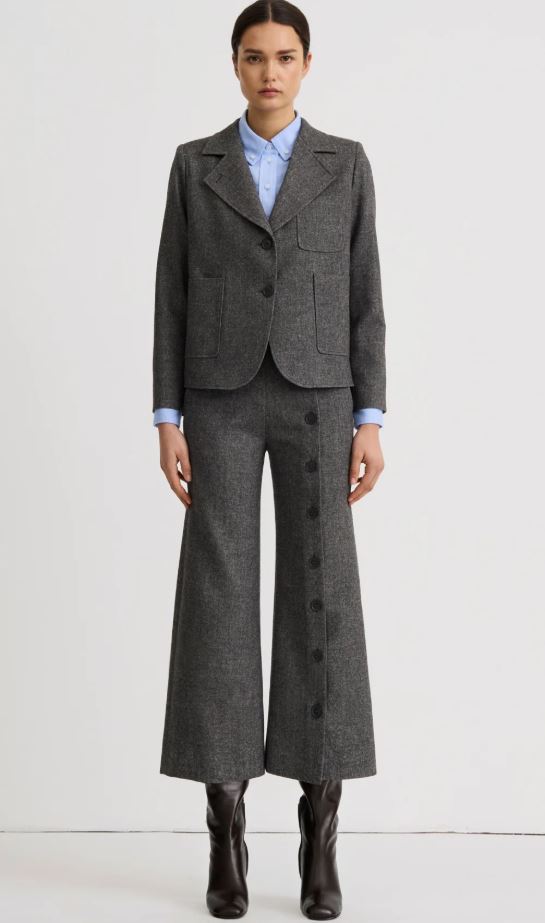 Smythe Button Front Culotte Pant Pebble Grey-Pants-West of Woodward Boutique-Vancouver-Canada