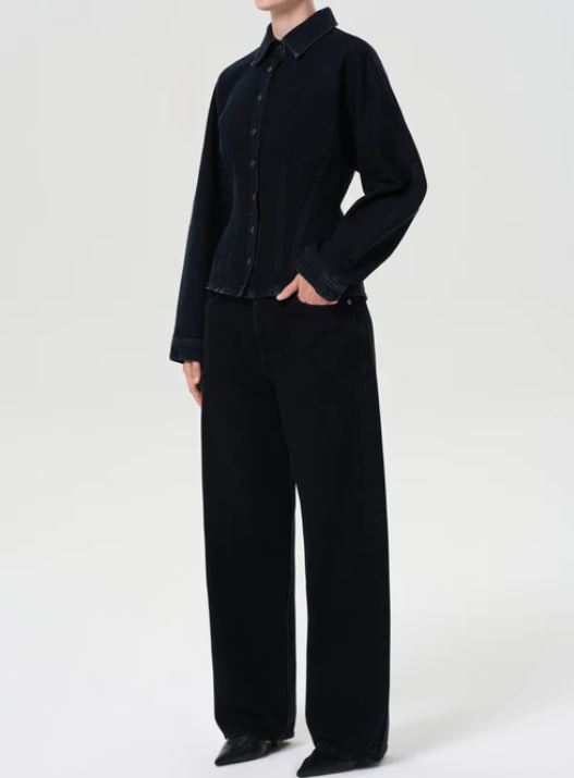 Agolde Devon Shirt Illusion Dark Blue Black-Shirts-West of Woodward Boutique-Vancouver-Canada