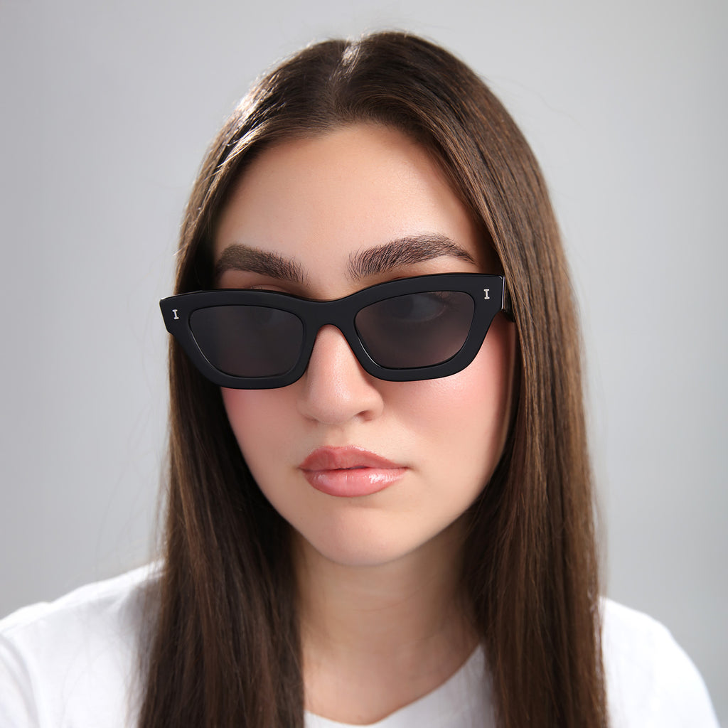Illesteva Donna Black Sunglasses Grey Lense-Accessories-West of Woodward Boutique-Vancouver-Canada