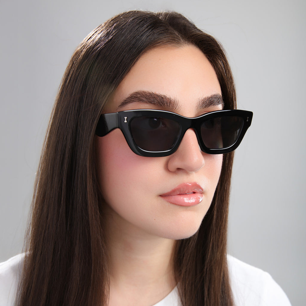 Illesteva Donna Black Sunglasses Grey Lense-Accessories-West of Woodward Boutique-Vancouver-Canada