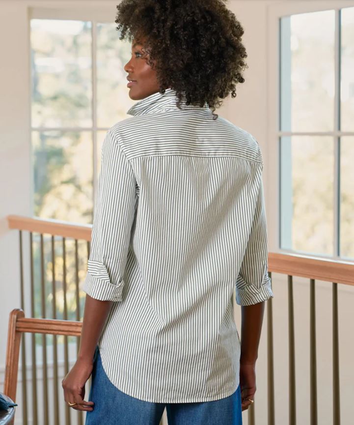 Frank & Eileen Eileen Button Up Shirt Army Green Stripe-Shirts-West of Woodward Boutique-Vancouver-Canada