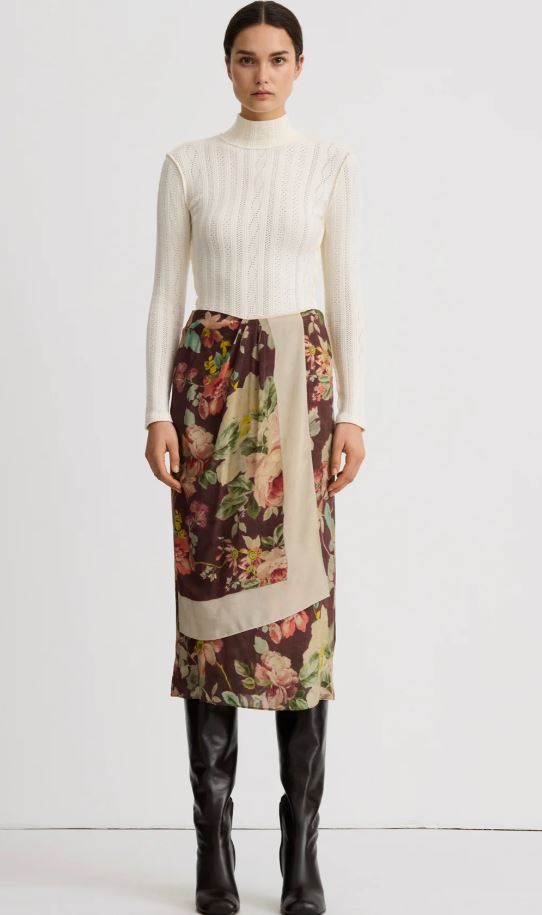 Smythe Assymetrical Overlay Shirt Mocha Brown Multi Floral-Dresses-West of Woodward Boutique-Vancouver-Canada