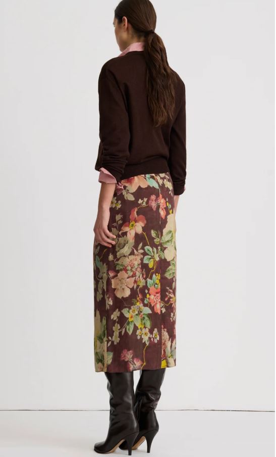 Smythe Assymetrical Overlay Shirt Mocha Brown Multi Floral-Dresses-West of Woodward Boutique-Vancouver-Canada