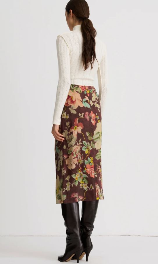 Smythe Assymetrical Overlay Shirt Mocha Brown Multi Floral-Dresses-West of Woodward Boutique-Vancouver-Canada