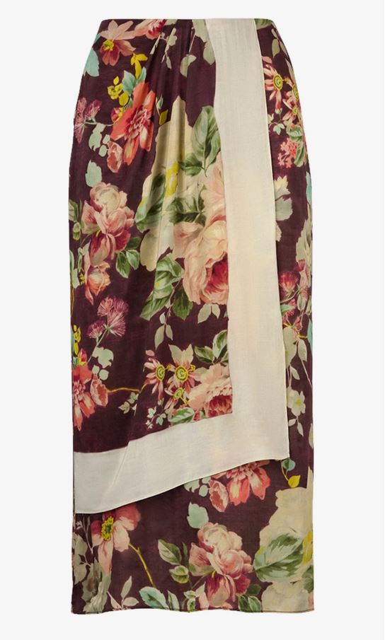 Smythe Assymetrical Overlay Shirt Mocha Brown Multi Floral-Dresses-West of Woodward Boutique-Vancouver-Canada