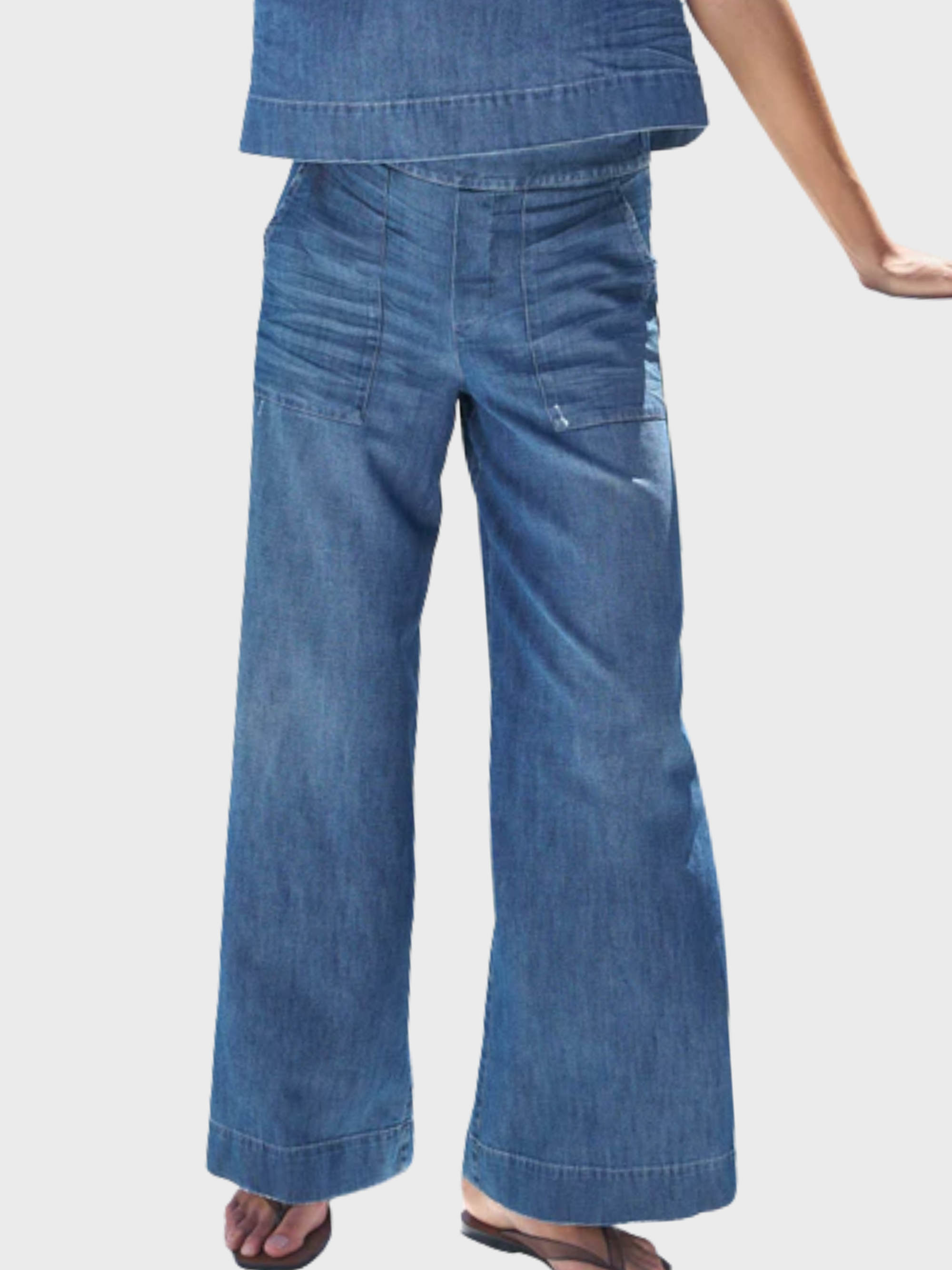 Frank & Eileen Madeline Patch Pocket Pant Distressed Indigo Denim-Pants-West of Woodward Boutique-Vancouver-Canada