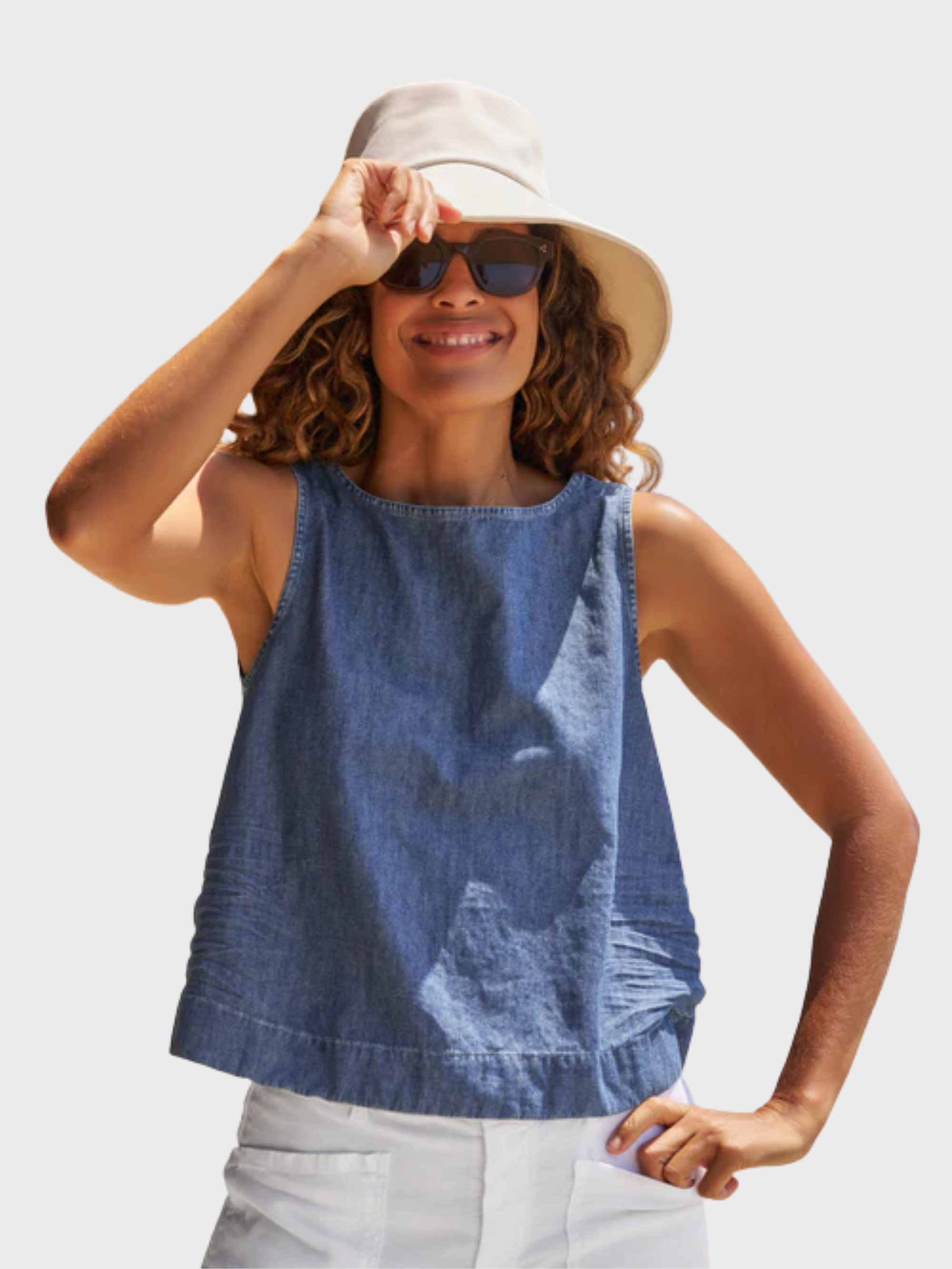 Frank & Eileen Shell Tank Distressed Indigo Washed Denim-T-Shirts-West of Woodward Boutique-Vancouver-Canada