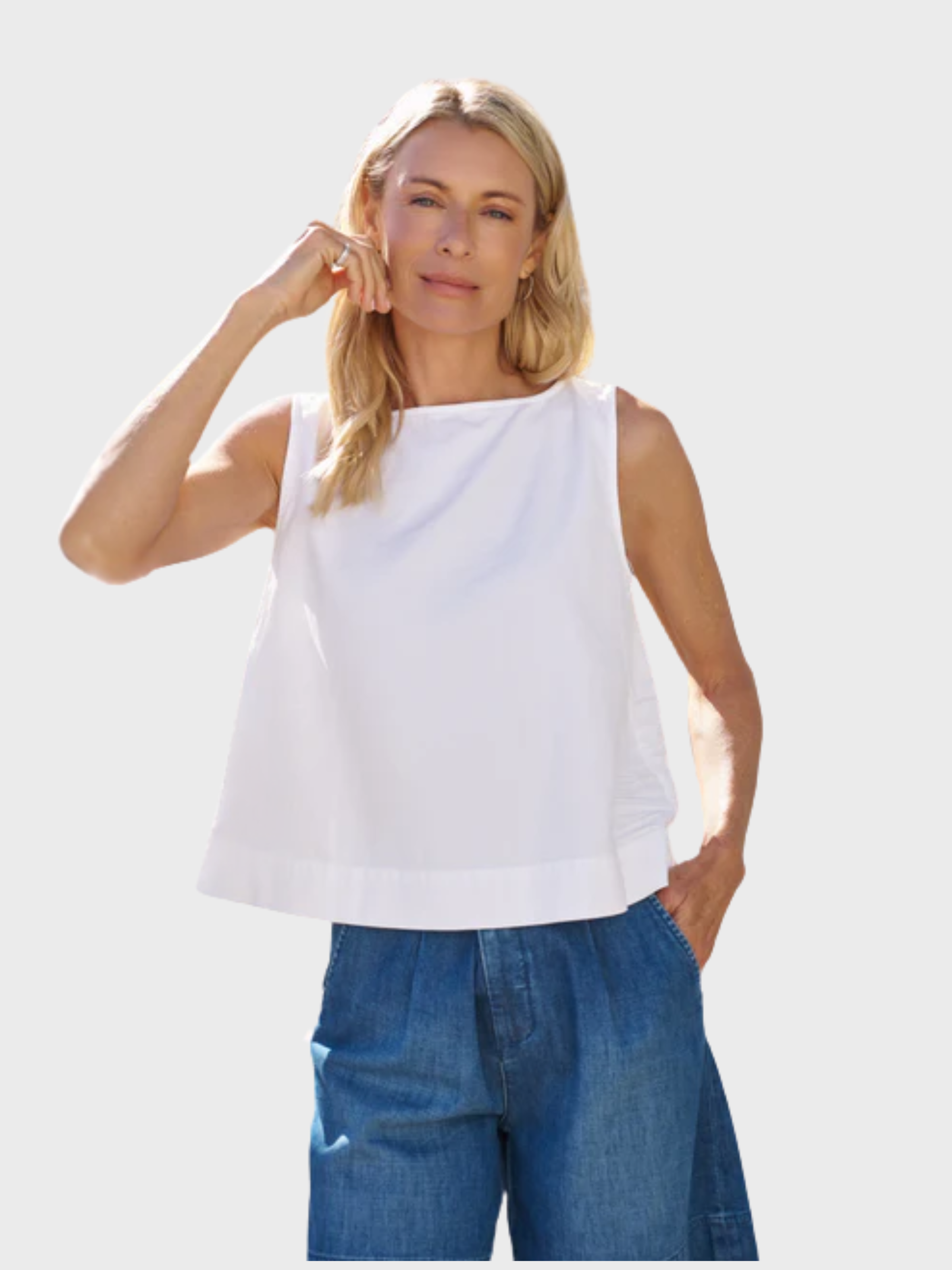 Frank & Eileen Shell Tank White Tattered Denim-T-Shirts-West of Woodward Boutique-Vancouver-Canada
