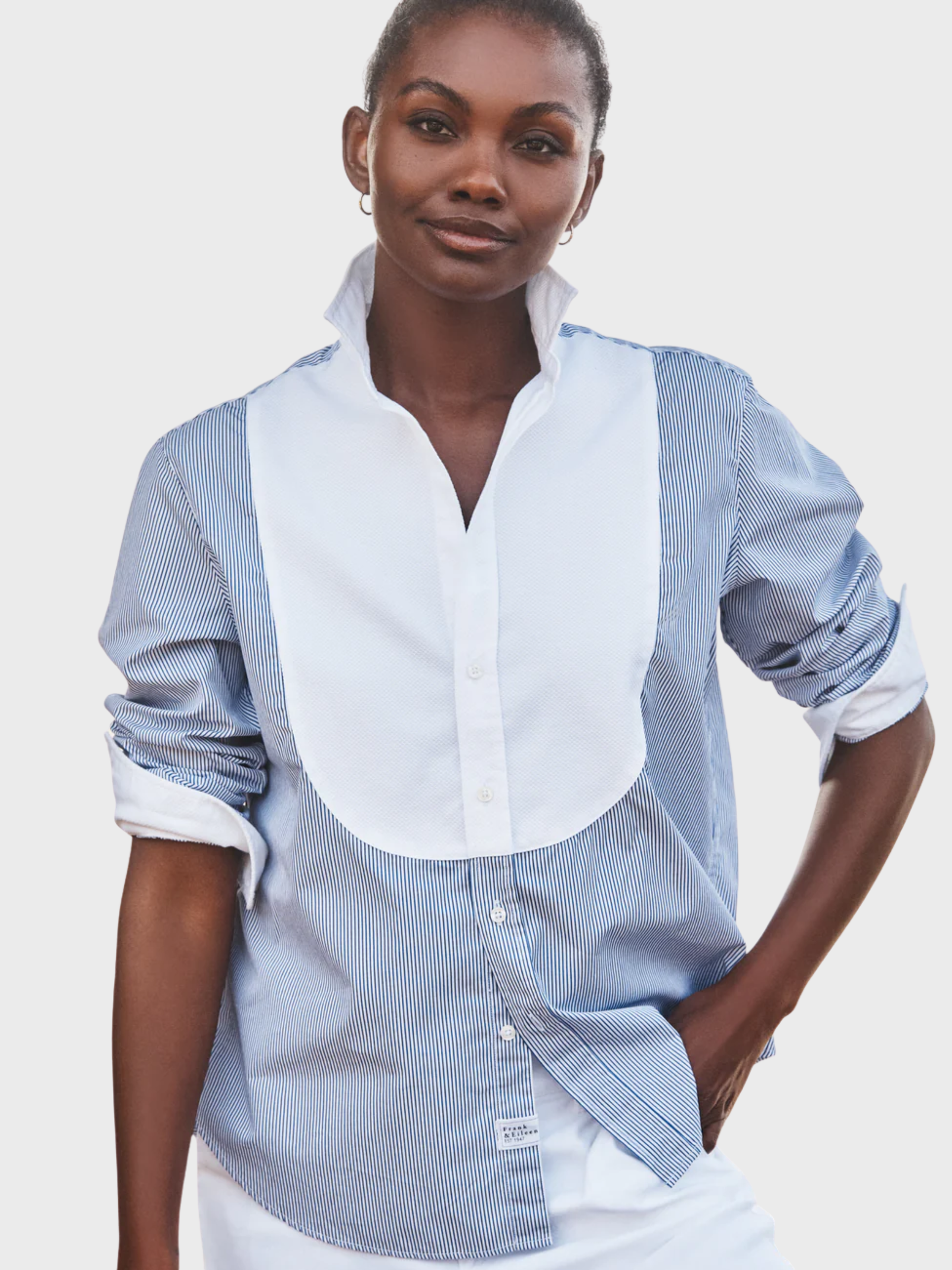 Frank & Eileen Eileen Button Up Shirt Tuxedo Blue White Stripe-Shirts-West of Woodward Boutique-Vancouver-Canada