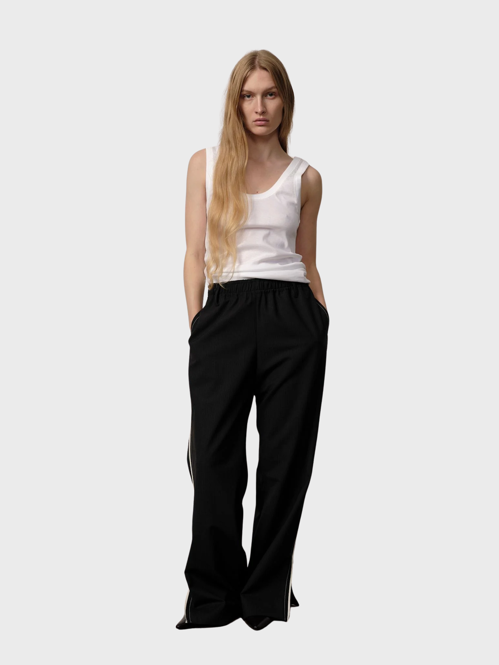 Herskind Davi Mid Waist Pants Grey Pinstripe-Pants-West of Woodward Boutique-Vancouver-Canada