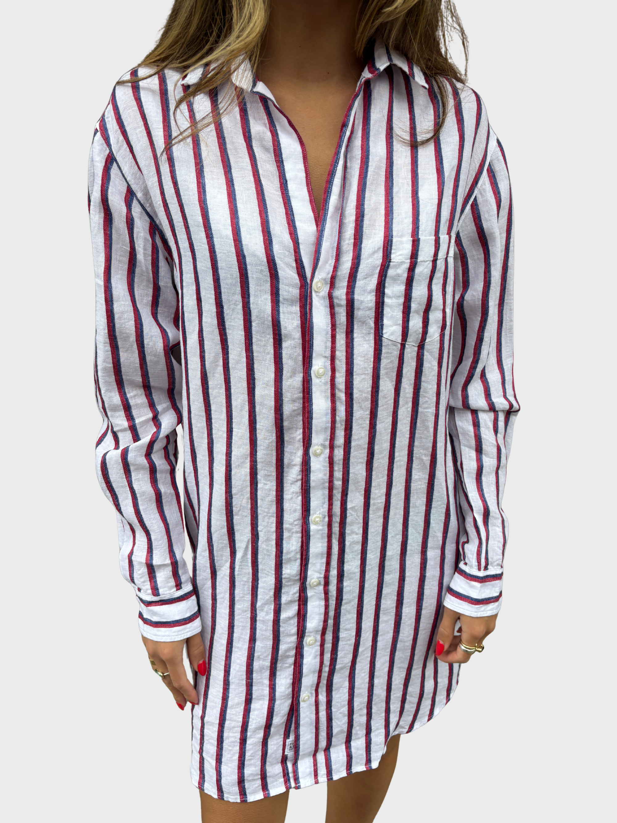 Frank & Eileen Mary Shirtdress Red Navy White Stripe-Dresses-West of Woodward Boutique-Vancouver-Canada