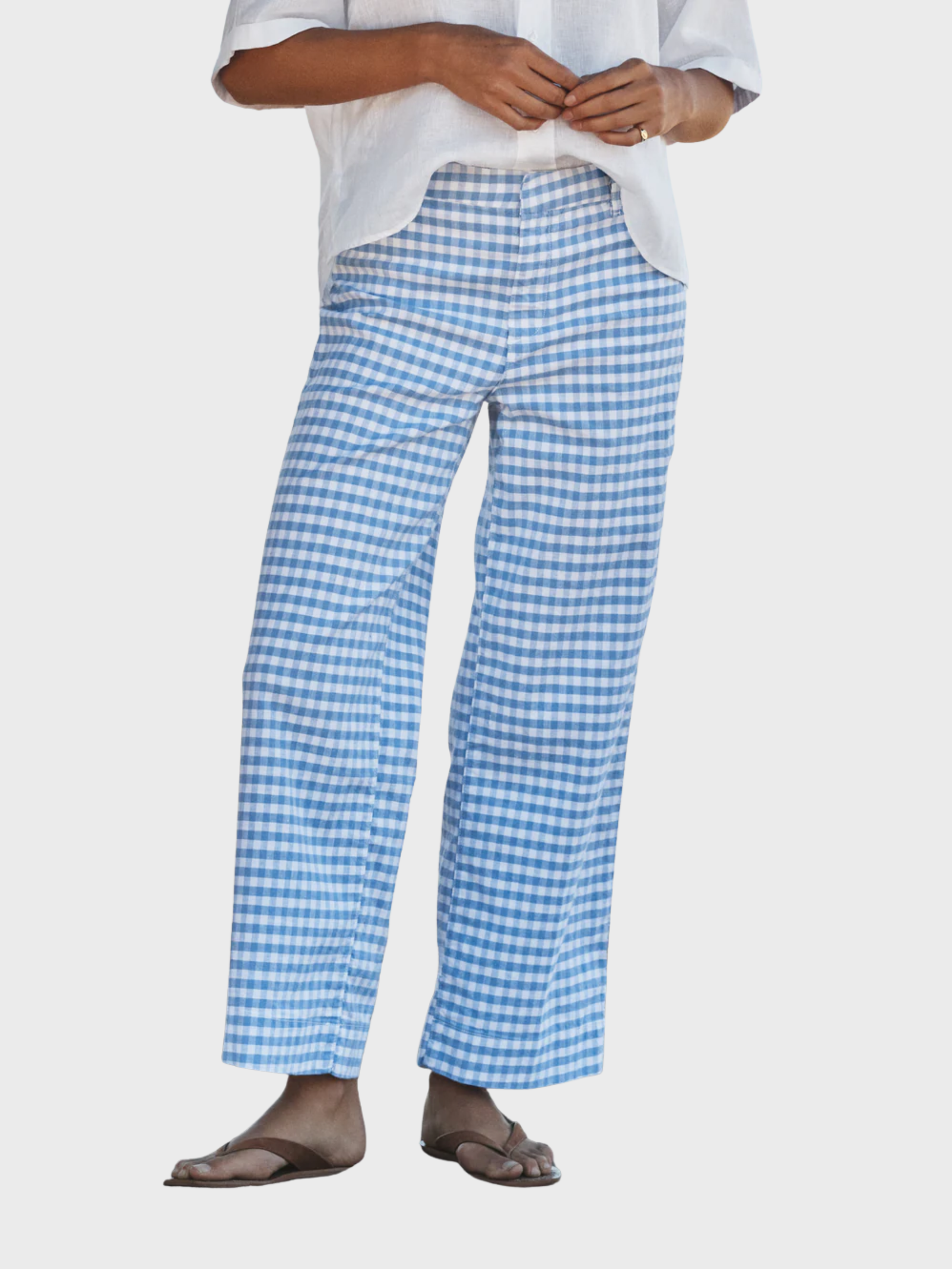 Frank & Eileen Wexford Trouser Blue Check-Pants-West of Woodward Boutique-Vancouver-Canada