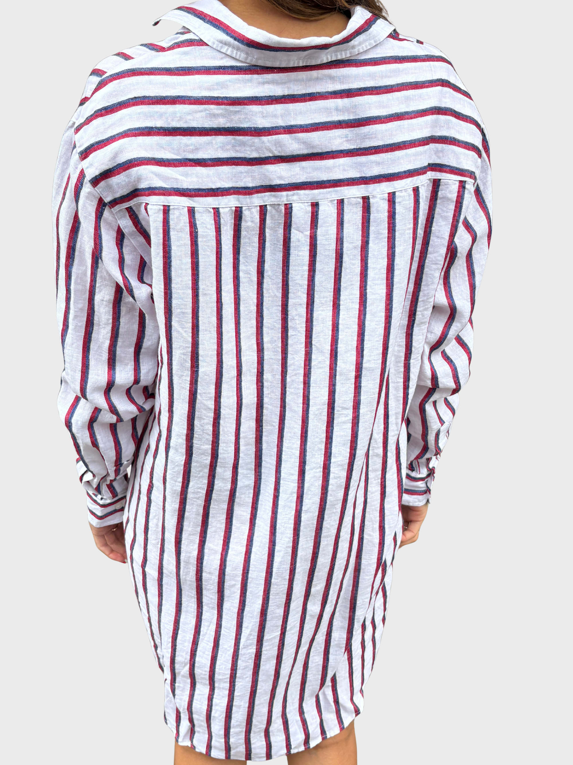 Frank & Eileen Mary Shirtdress Red Navy White Stripe-Dresses-West of Woodward Boutique-Vancouver-Canada