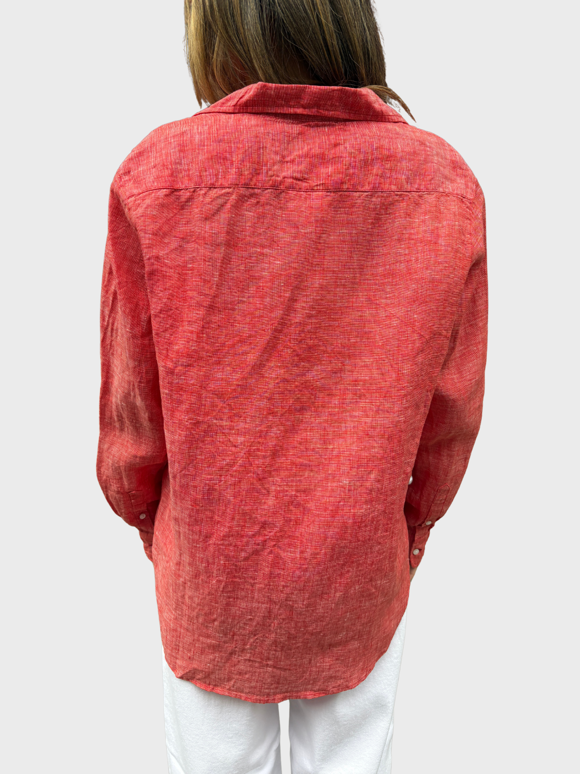 Frank & Eileen Eileen Button Up Shirt Red Linen-Shirts-West of Woodward Boutique-Vancouver-Canada