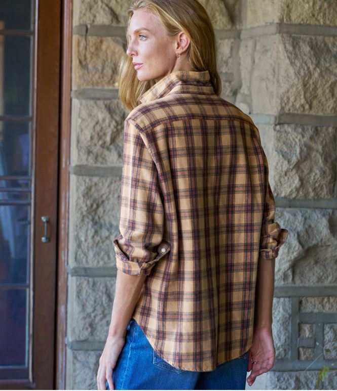 Frank &amp; Eileen Button Up Shirt Eileen Gold Brown Black Plaid-Shirts-West of Woodward Boutique-Vancouver-Canada