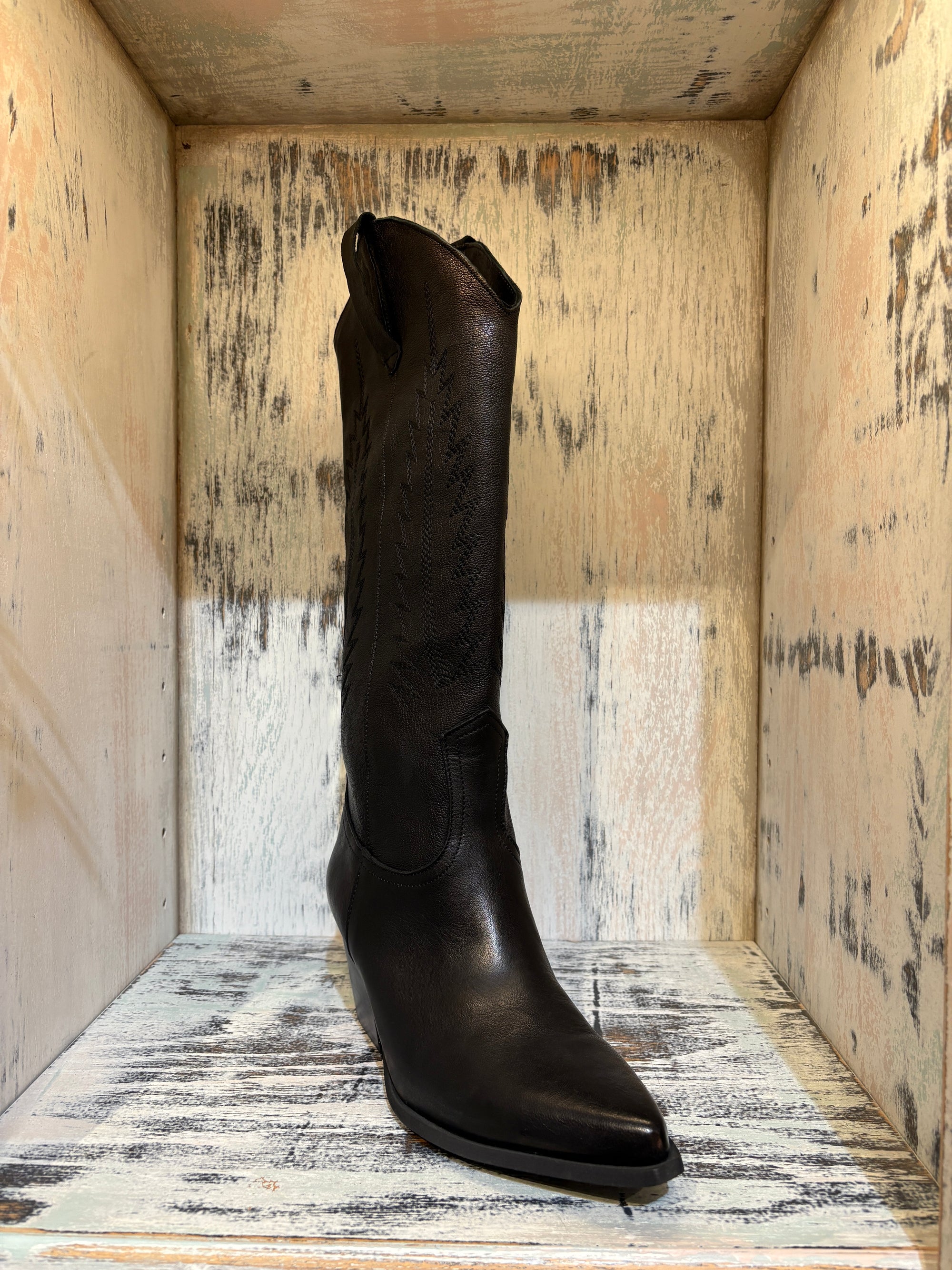 Sister Soeur Zoei Tall Western Black Leather Boot-Shoes-West of Woodward Boutique-Vancouver-Canada