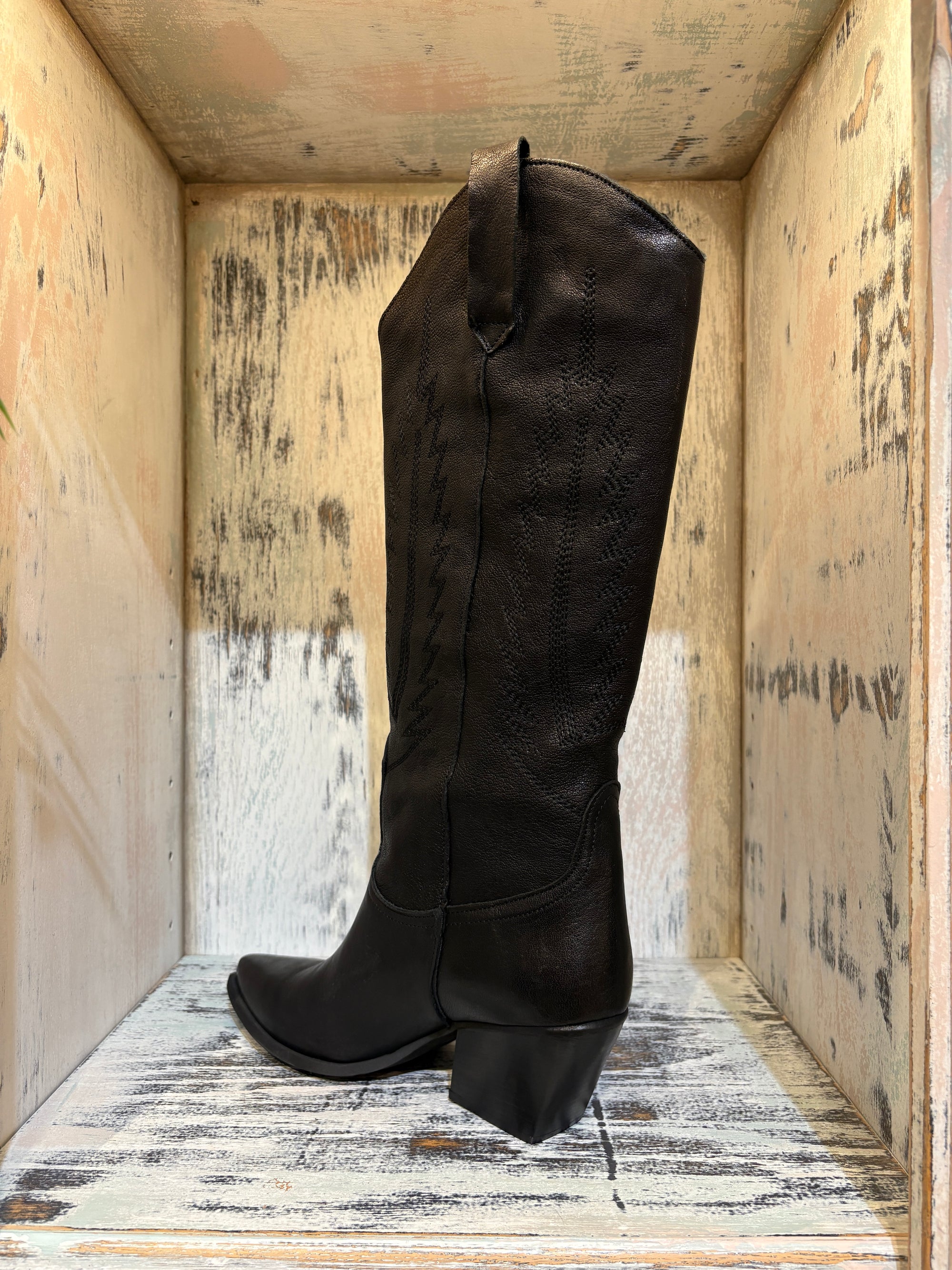 Sister Soeur Zoei Tall Western Black Leather Boot-Shoes-West of Woodward Boutique-Vancouver-Canada