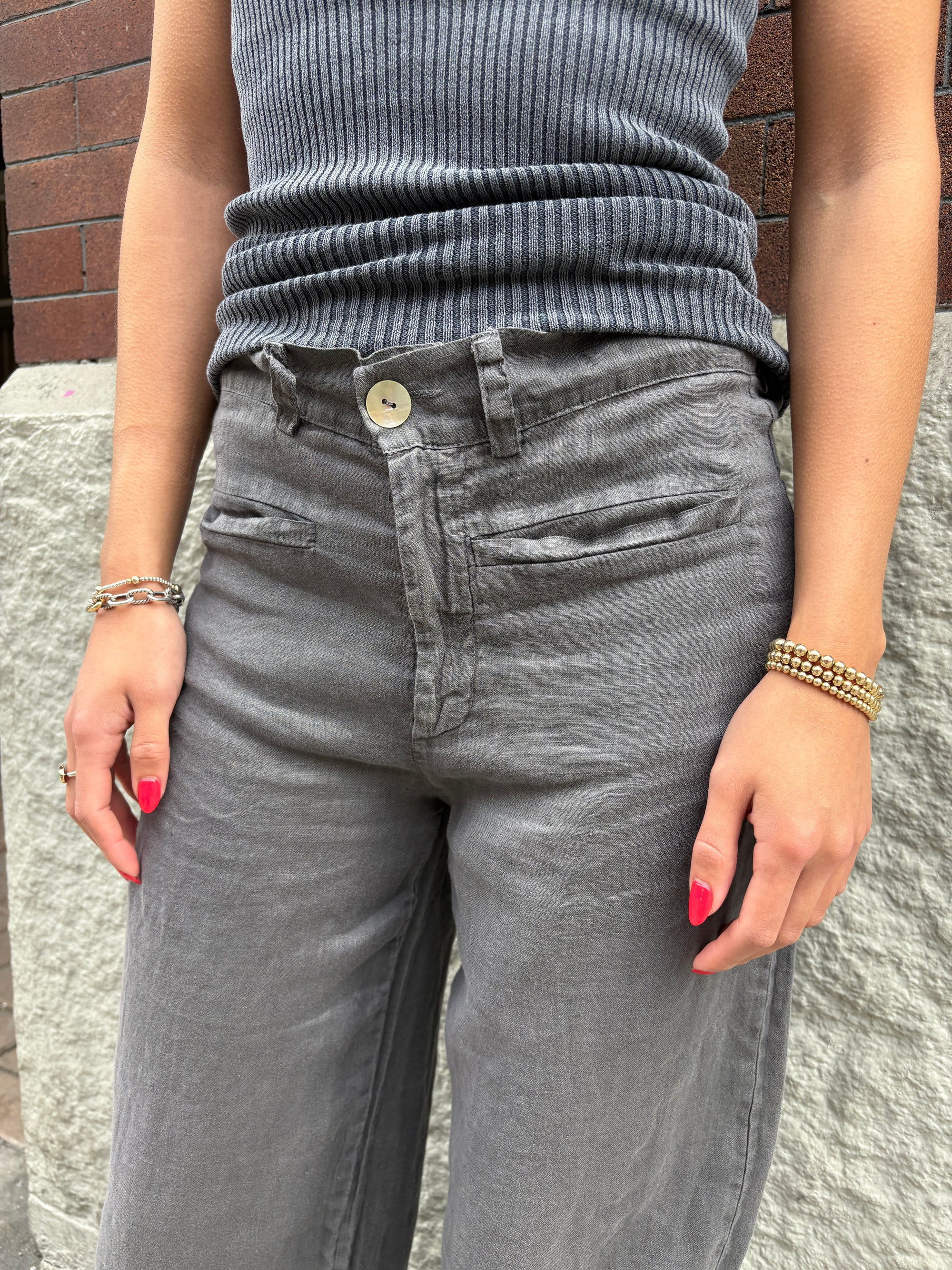 Crossley Palazzo Linen Pants Grey Stonewash-Pants-West of Woodward Boutique-Vancouver-Canada