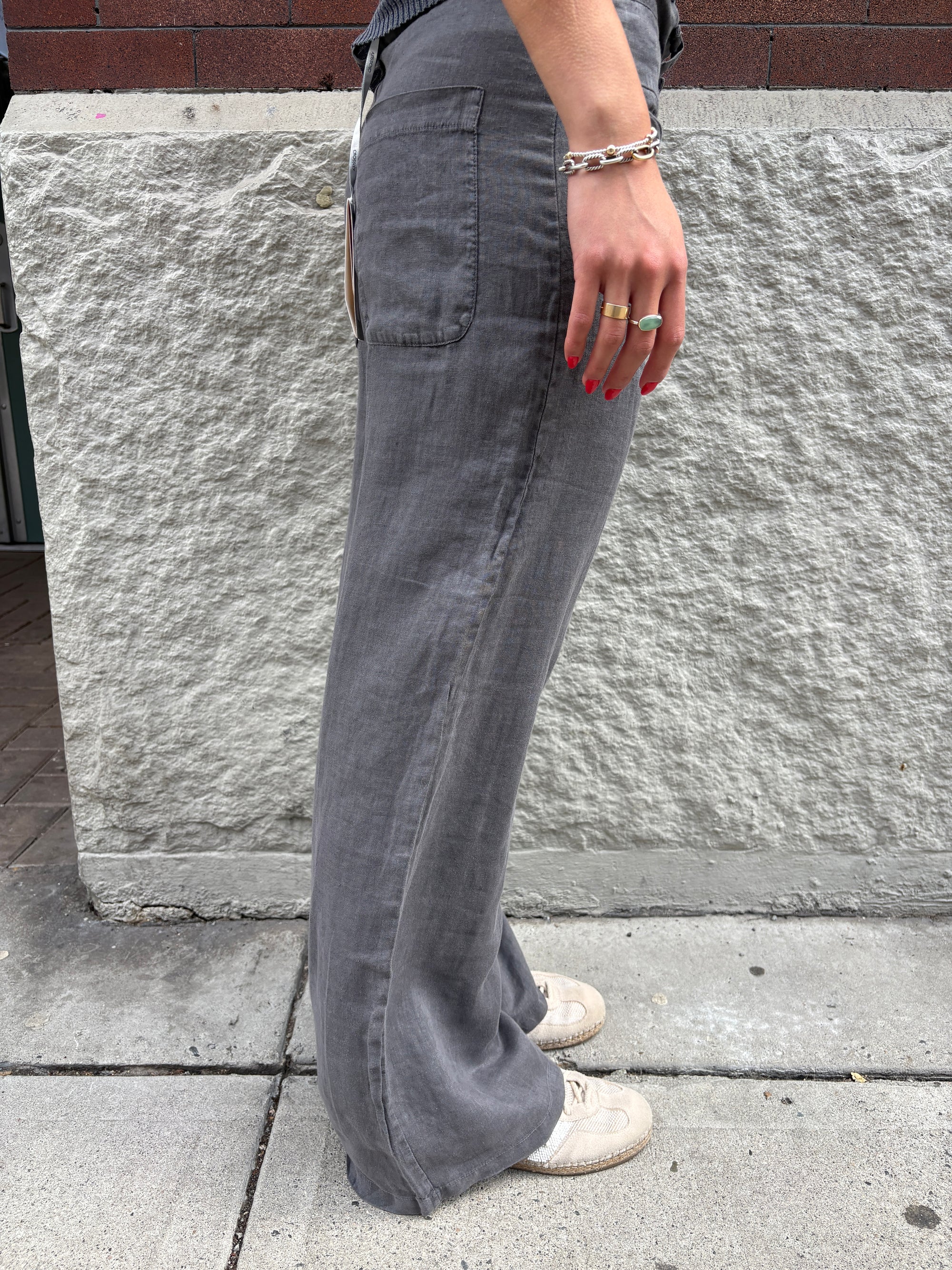Crossley Palazzo Linen Pants Grey Stonewash-Pants-West of Woodward Boutique-Vancouver-Canada