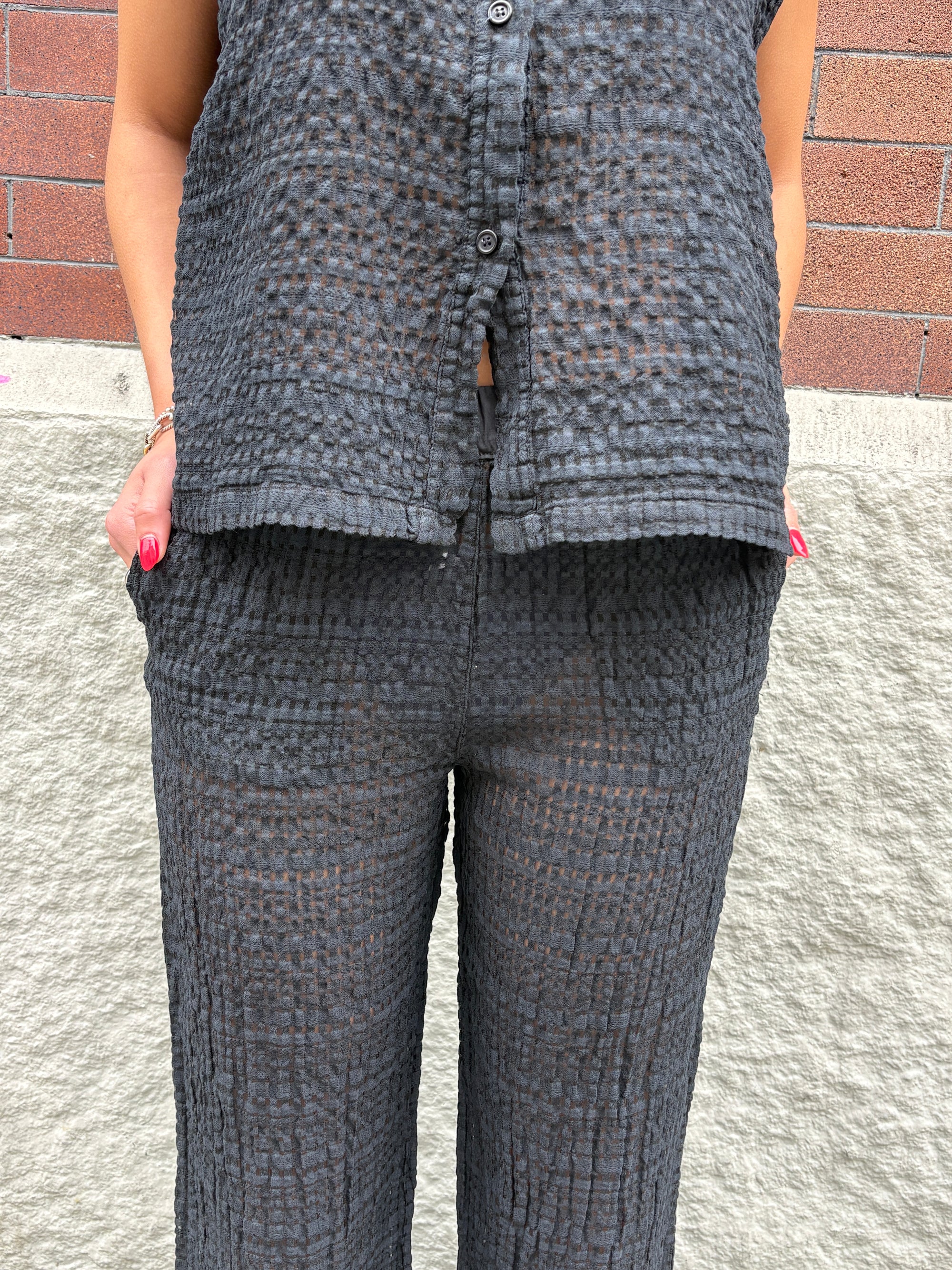 Crossley Openwork Short Sleeve Shirt Black-T-Shirts-West of Woodward Boutique-Vancouver-Canada