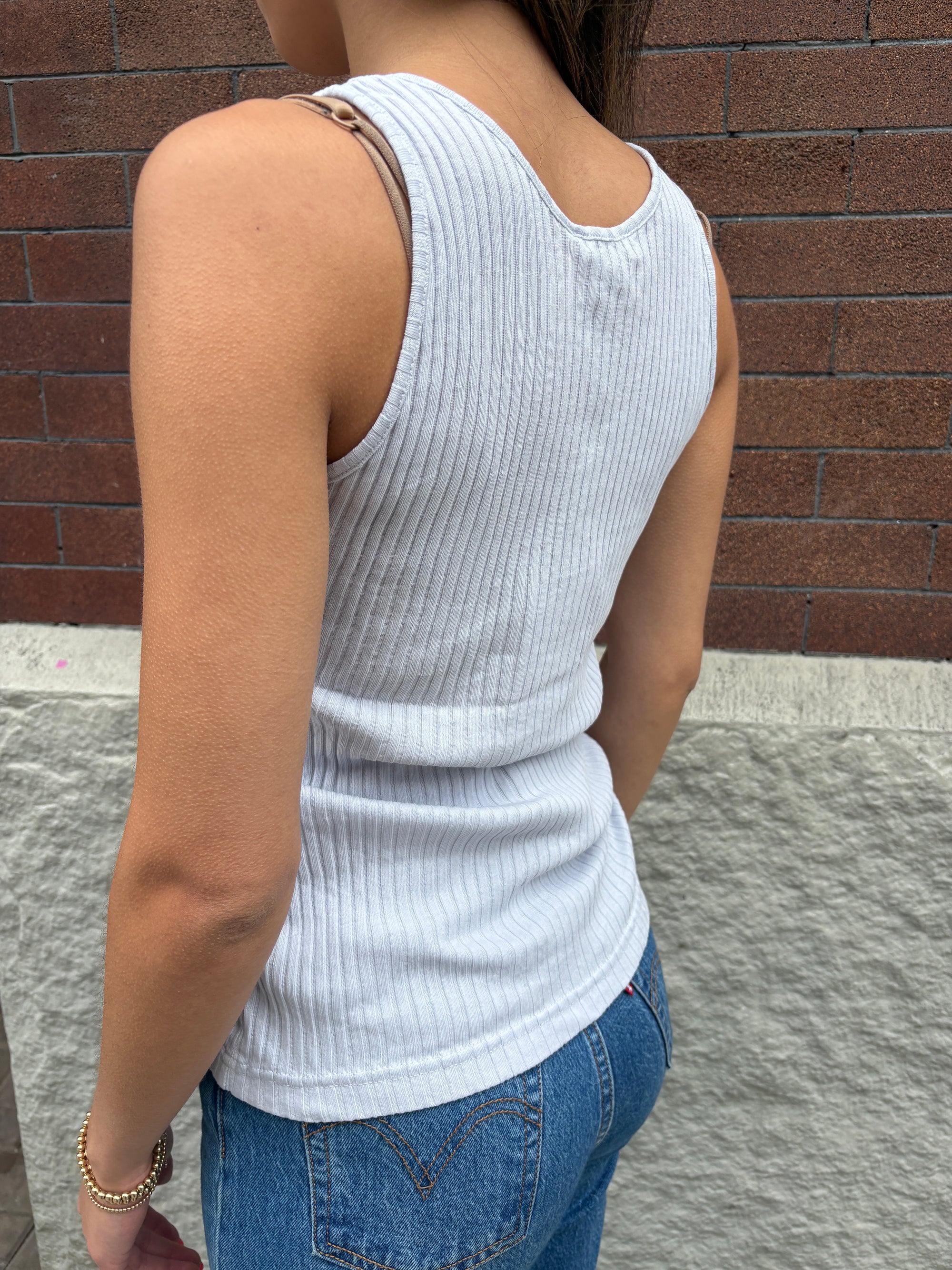 Crossley Henley Ribbed Tank Top Zen Blue Stonewash-T-Shirts-West of Woodward Boutique-Vancouver-Canada