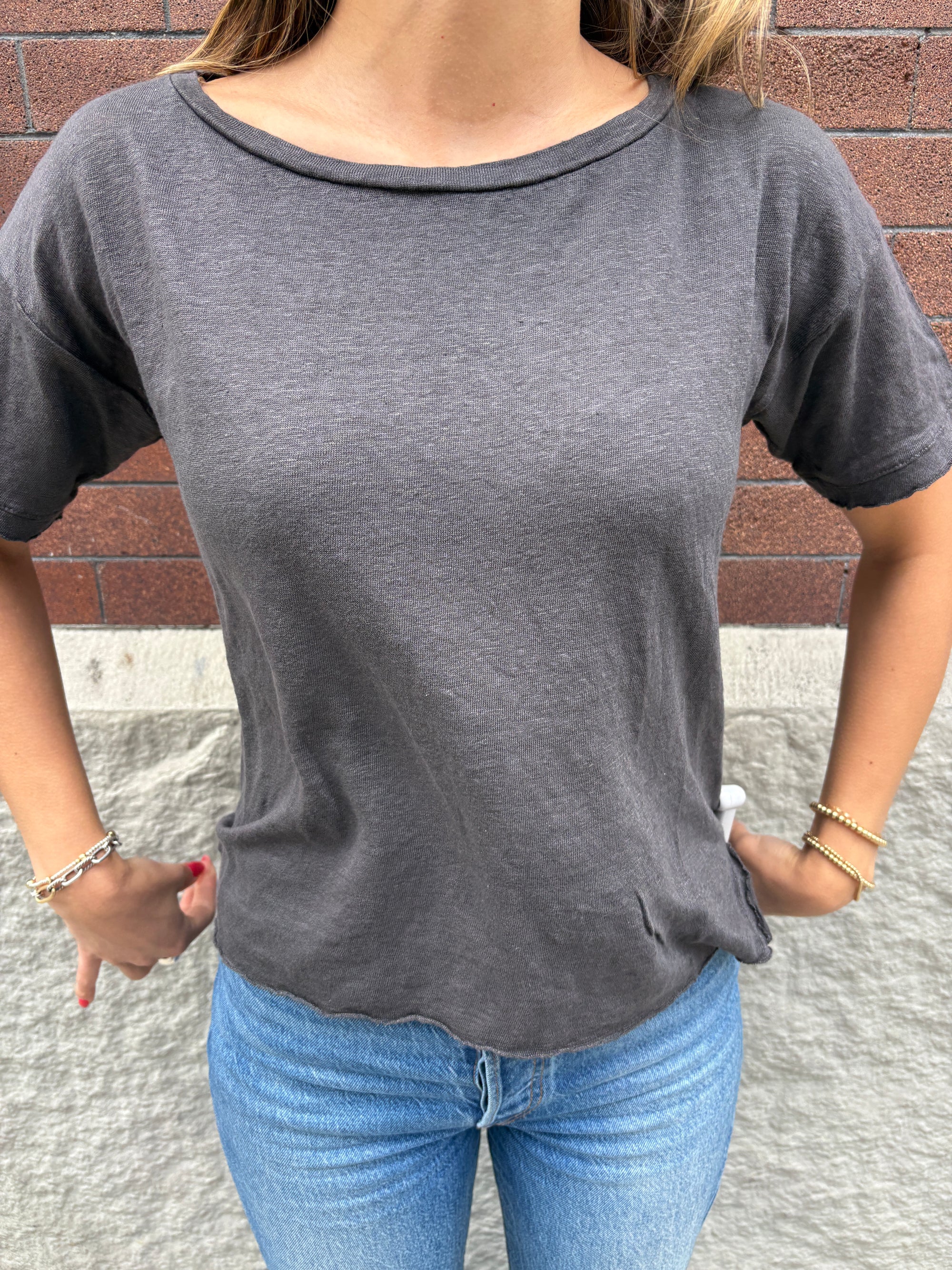 Crossley Short Sleeve Linen Tee Burnt Ebony-T-Shirts-West of Woodward Boutique-Vancouver-Canada