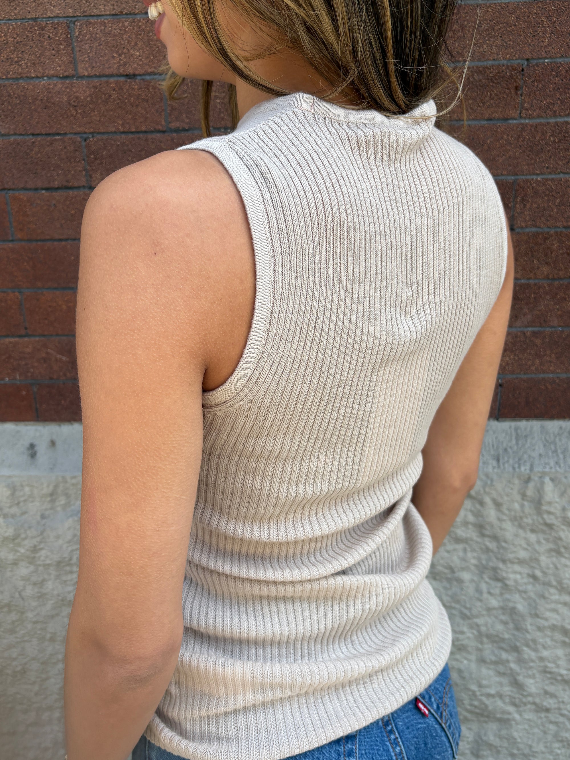 Crossley Knitwear Tank Top Beige-T-Shirts-West of Woodward Boutique-Vancouver-Canada