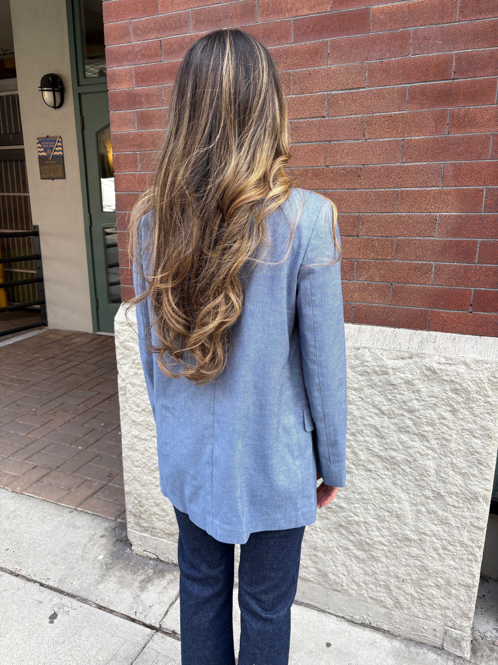 Normeet Denim Blue Linen Blazer Jacket-Jackets-West of Woodward Boutique-Vancouver-Canada