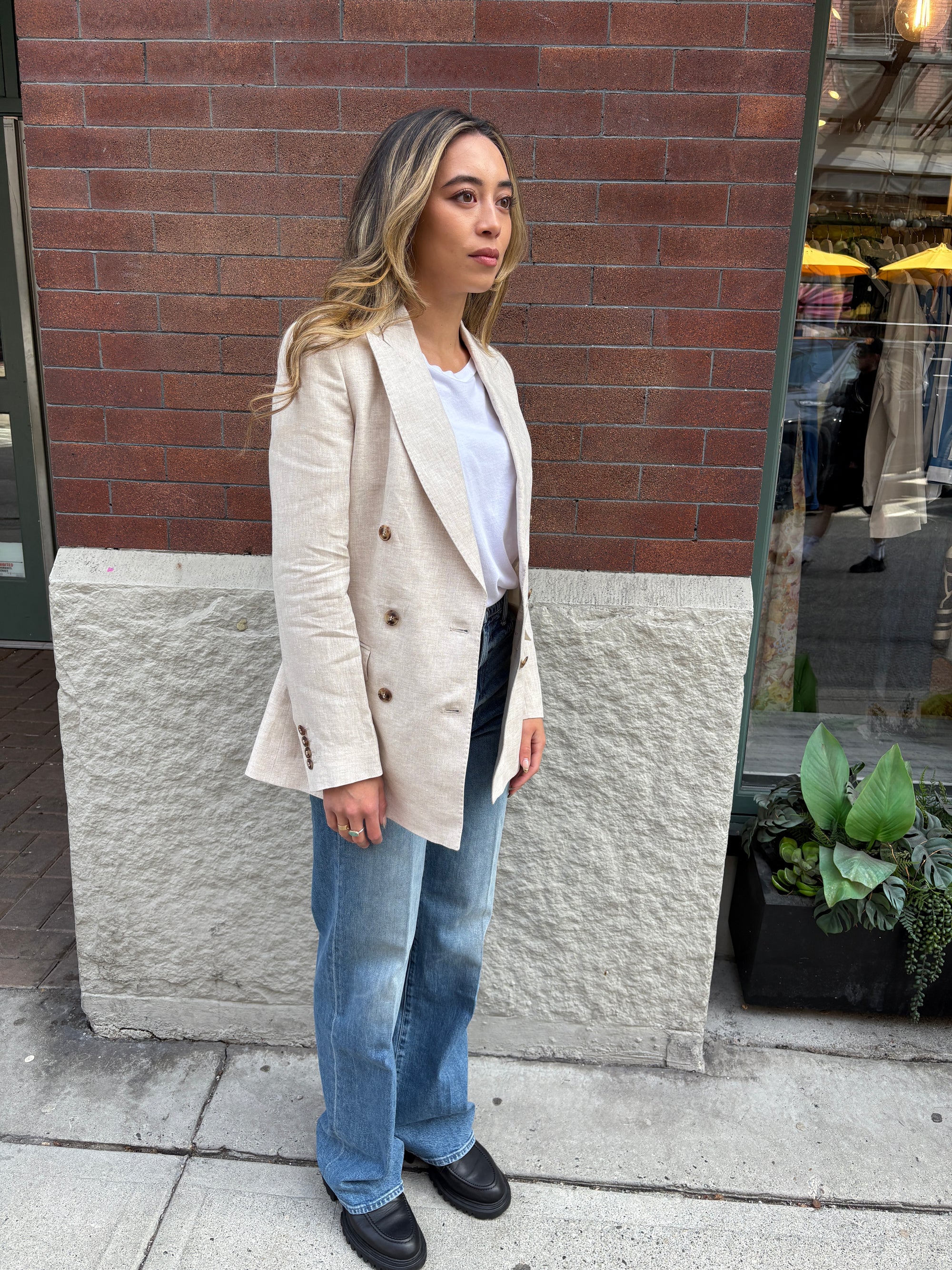 Normeet Linen Jacket Light Sand-Jackets-West of Woodward Boutique-Vancouver-Canada