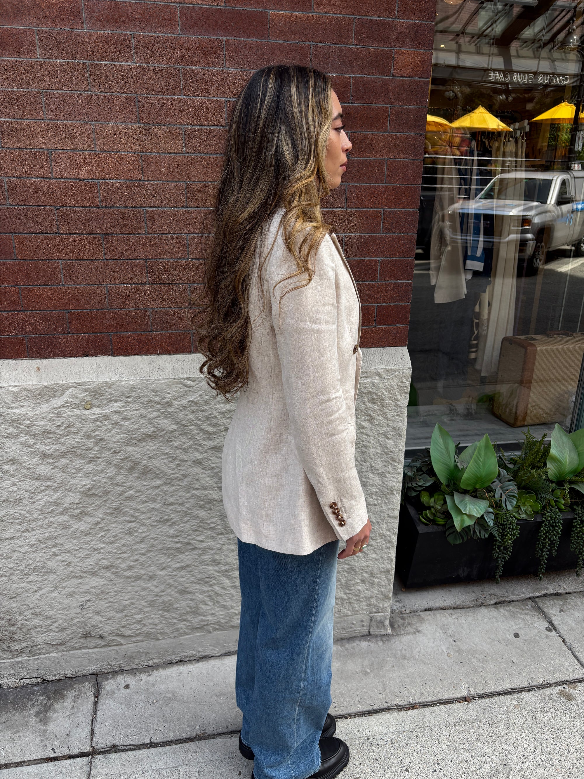 Normeet Linen Jacket Light Sand-Jackets-West of Woodward Boutique-Vancouver-Canada