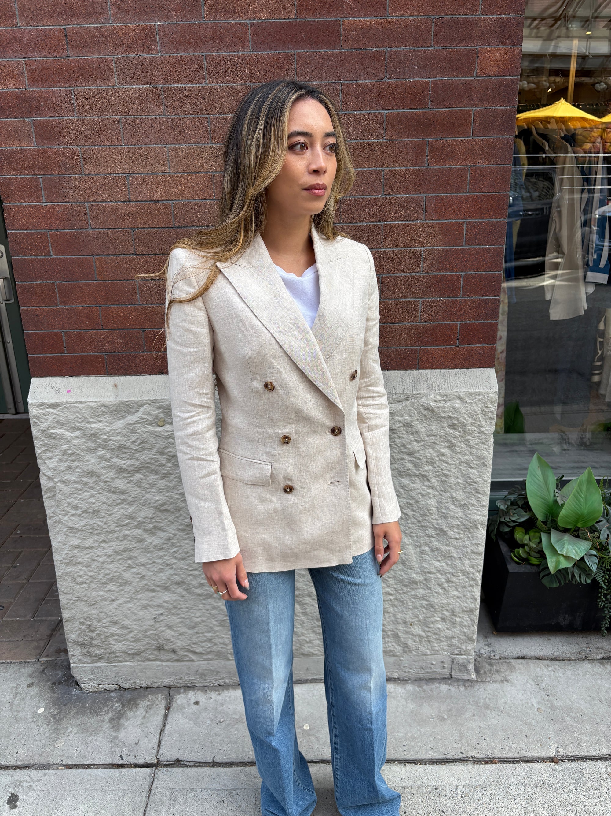 Normeet Linen Jacket Light Sand-Jackets-West of Woodward Boutique-Vancouver-Canada