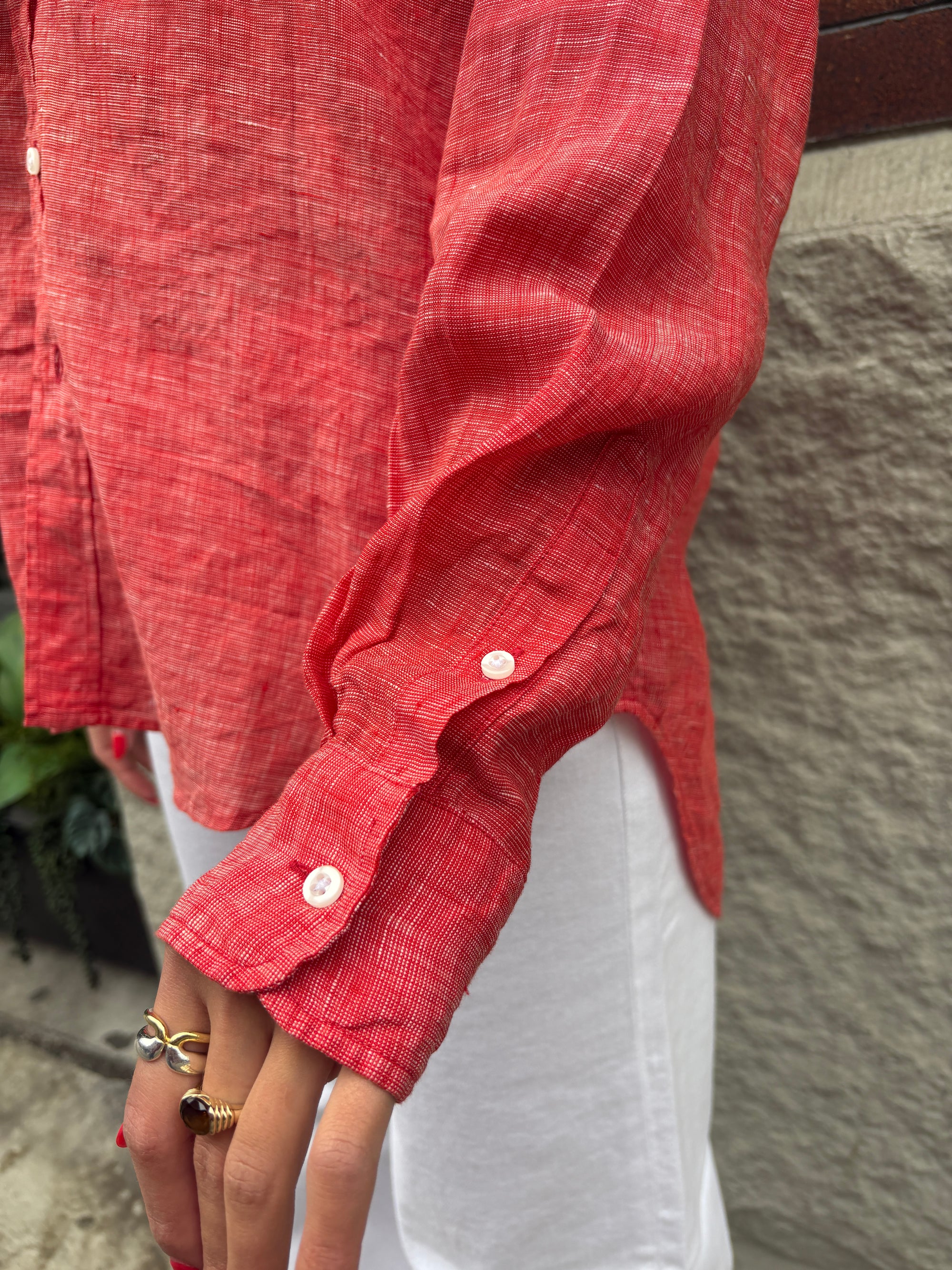 Frank & Eileen Eileen Button Up Shirt Red Linen-Shirts-West of Woodward Boutique-Vancouver-Canada
