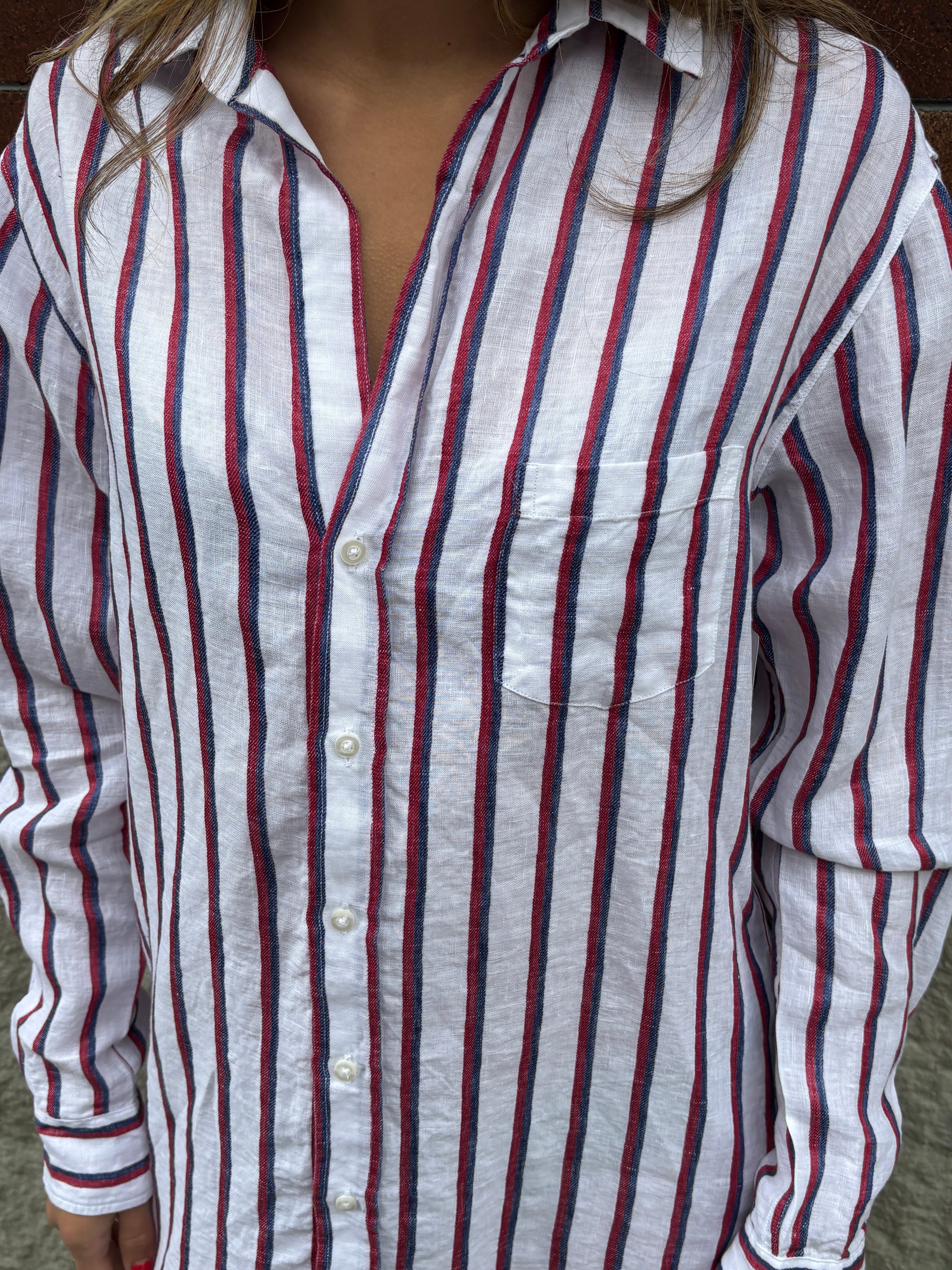 Frank & Eileen Mary Shirtdress Red Navy White Stripe-Dresses-West of Woodward Boutique-Vancouver-Canada