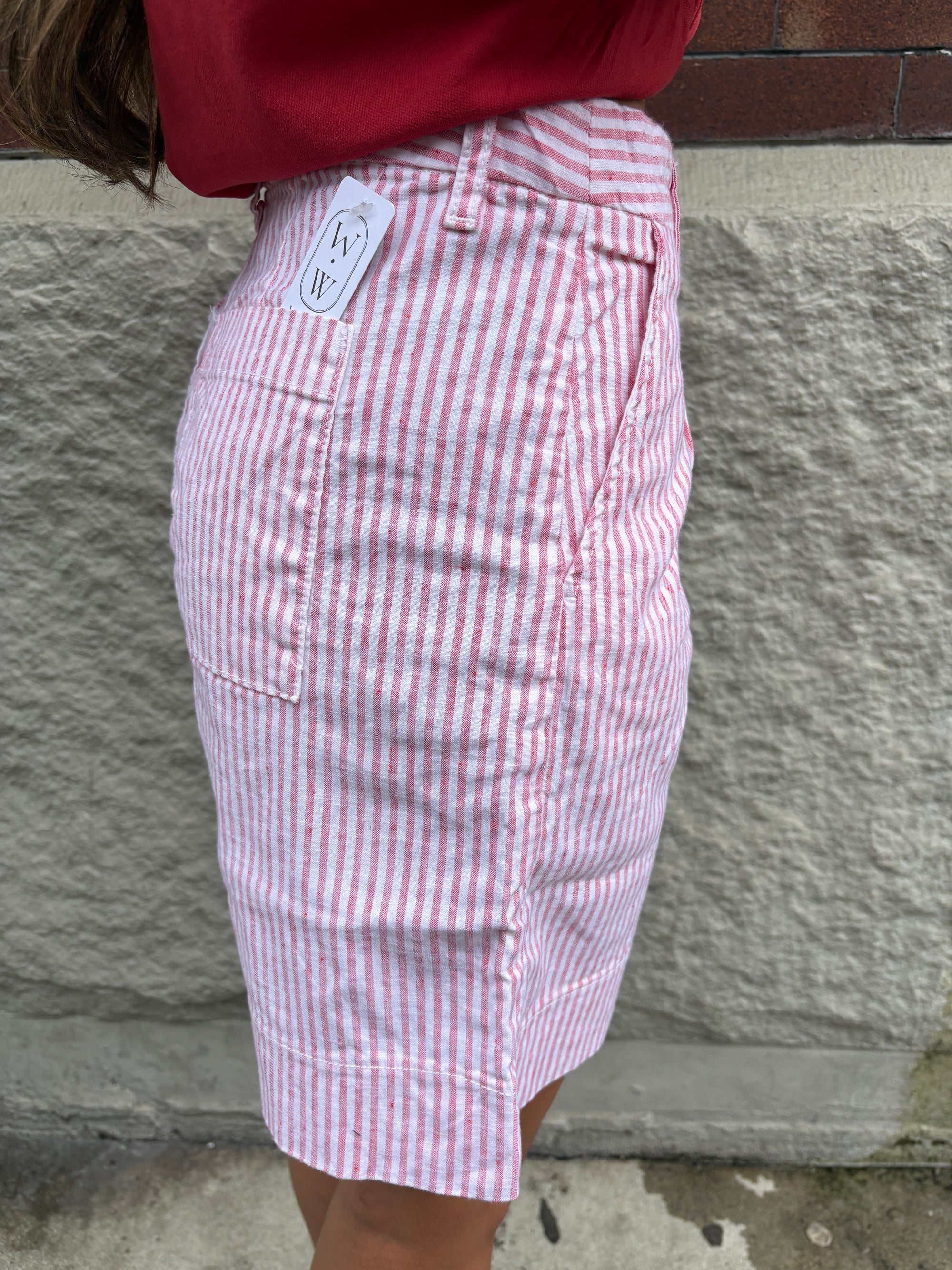 Frank &amp; Eileen Waterford 7.5" Short Red Stripe-Shorts-West of Woodward Boutique-Vancouver-Canada