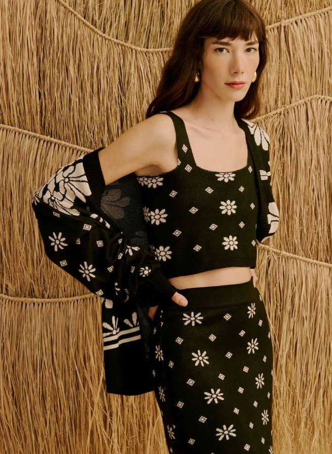 Cacay Knit Fabric Jacquard Skirt Black-Dresses-West of Woodward Boutique-Vancouver-Canada