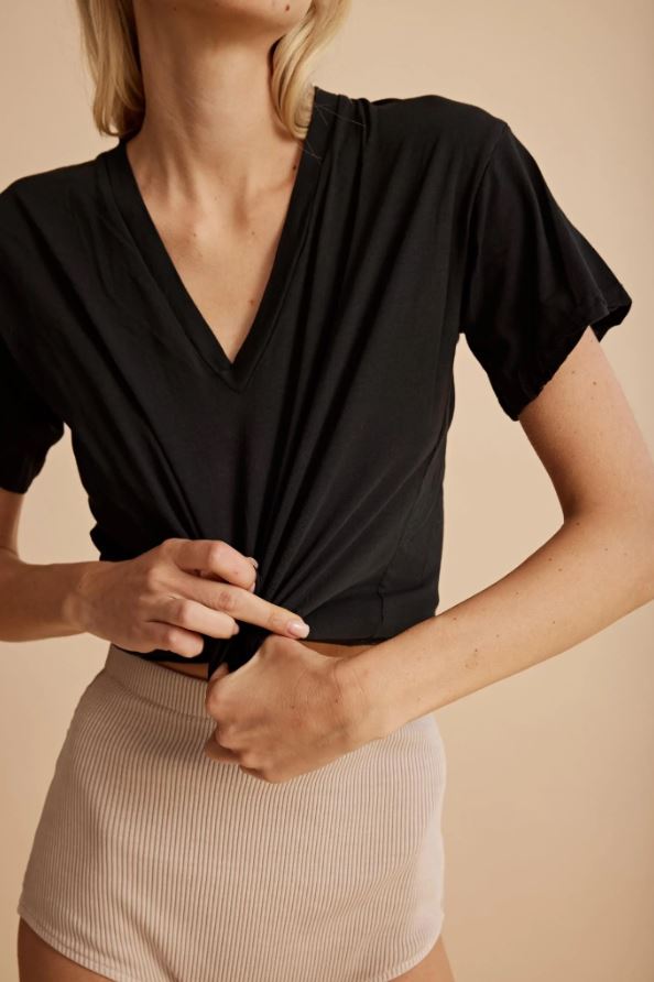 All Three Jessica V Neck Tee Black-T-Shirts-West of Woodward Boutique-Vancouver-Canada