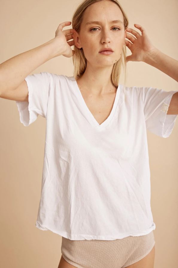 All Three Jessica V Neck Tee White-T-Shirts-West of Woodward Boutique-Vancouver-Canada