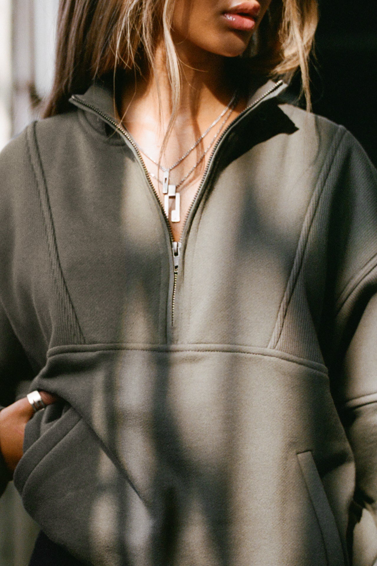 Joah Brown Retro Half Zip Luxe Sweatshirt - Sage-Sweatshirts-West of Woodward Boutique-Vancouver-Canada